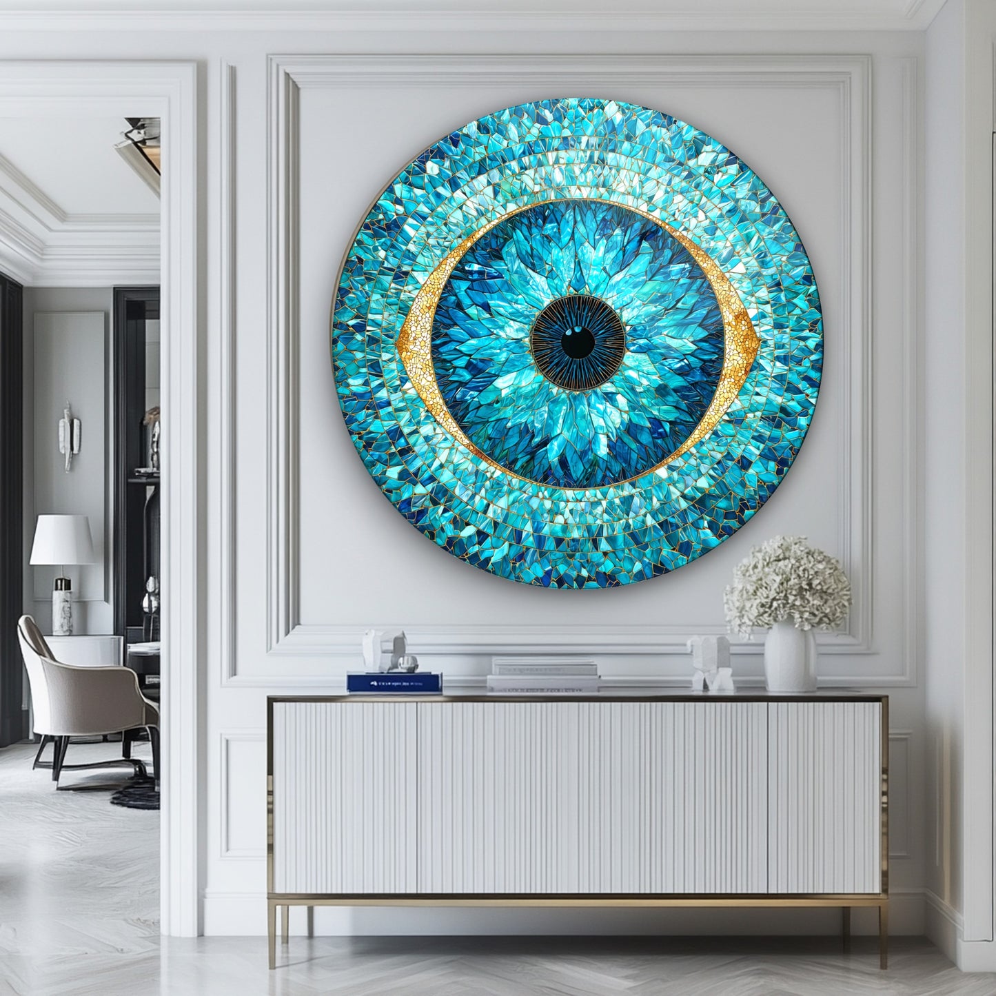 Kristal Vitray Göz Bebeği Yuvarlak Cam Tablo