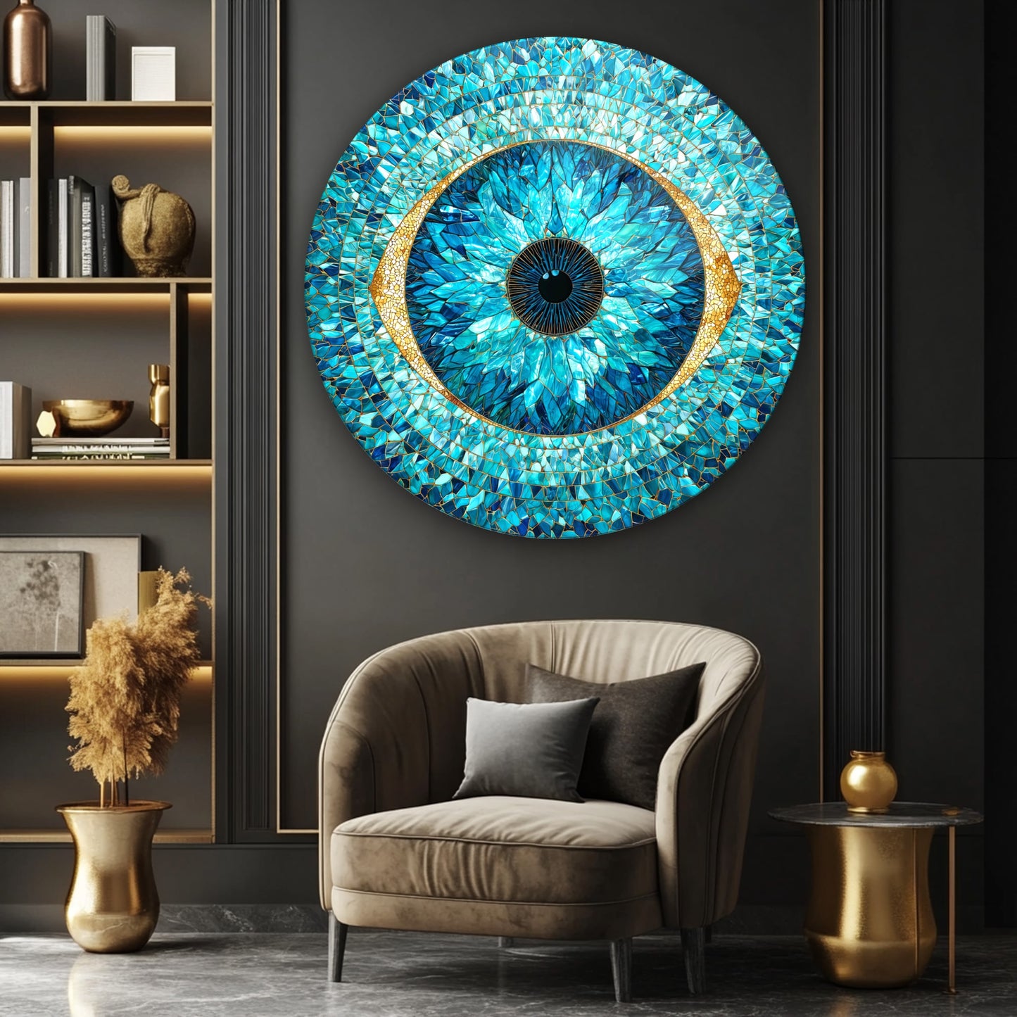 Kristal Vitray Göz Bebeği Yuvarlak Cam Tablo