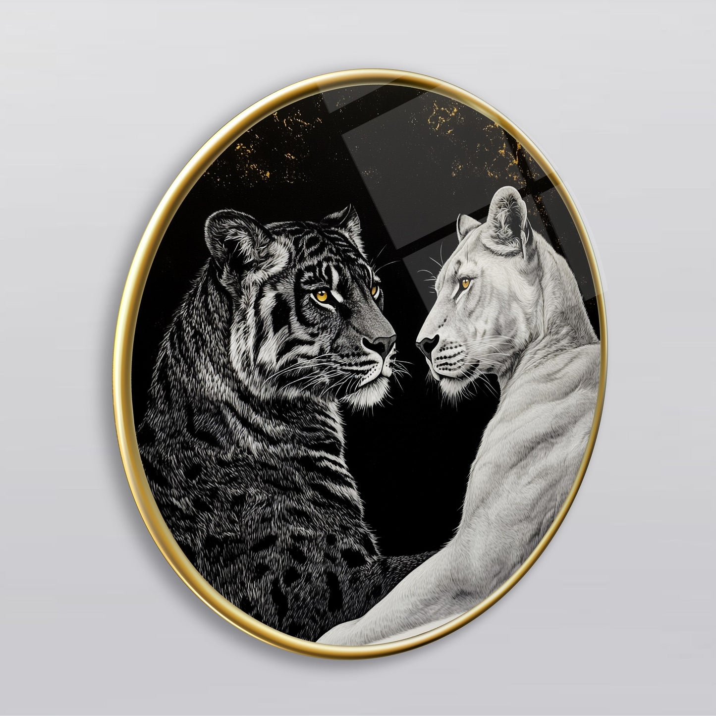 Aslan ve Kaplan Yuvarlak Cam Tablo