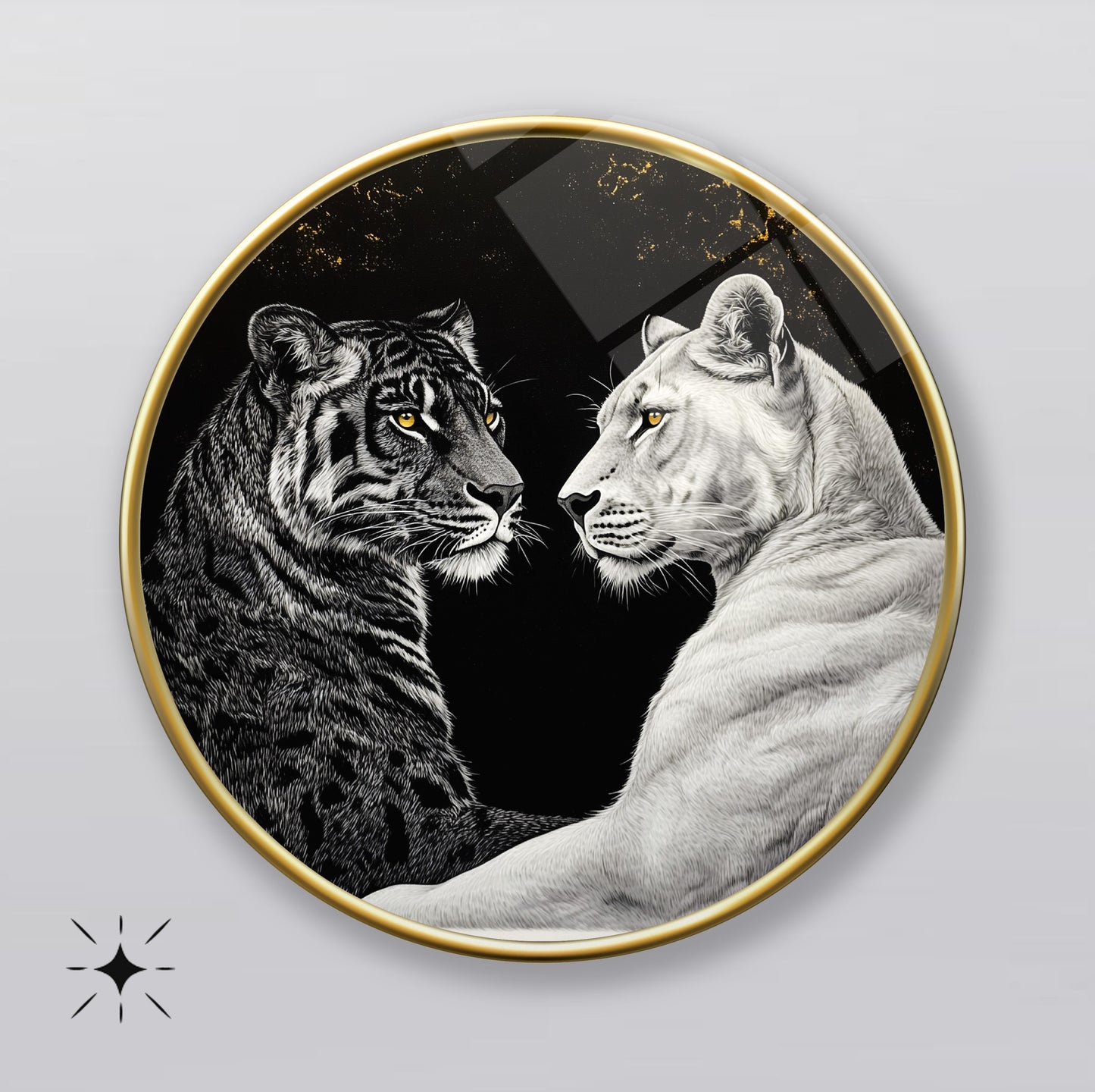 Aslan ve Kaplan Yuvarlak Cam Tablo