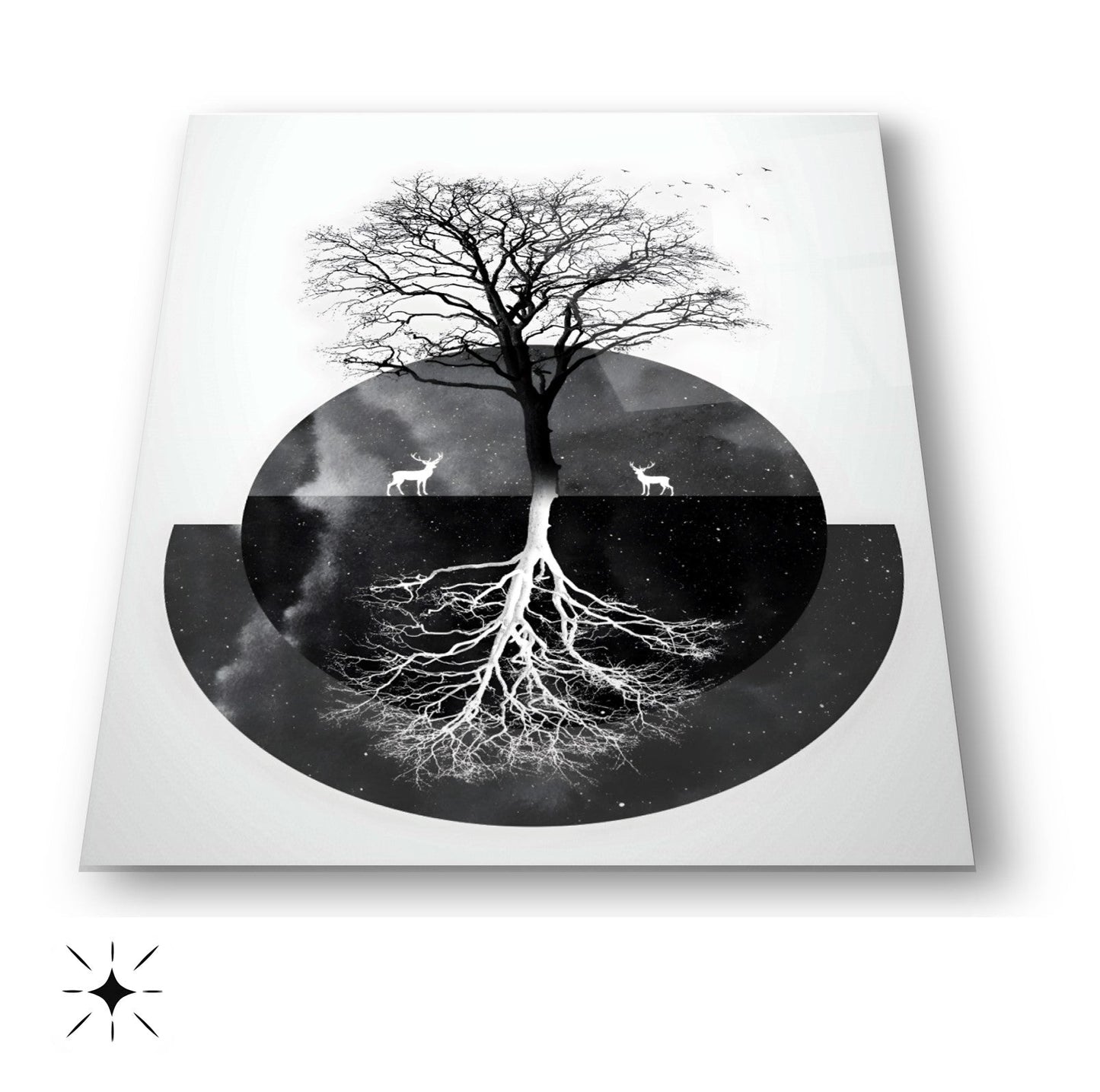 Siyah Beyaz Hayat Ağacı Cam Tablo