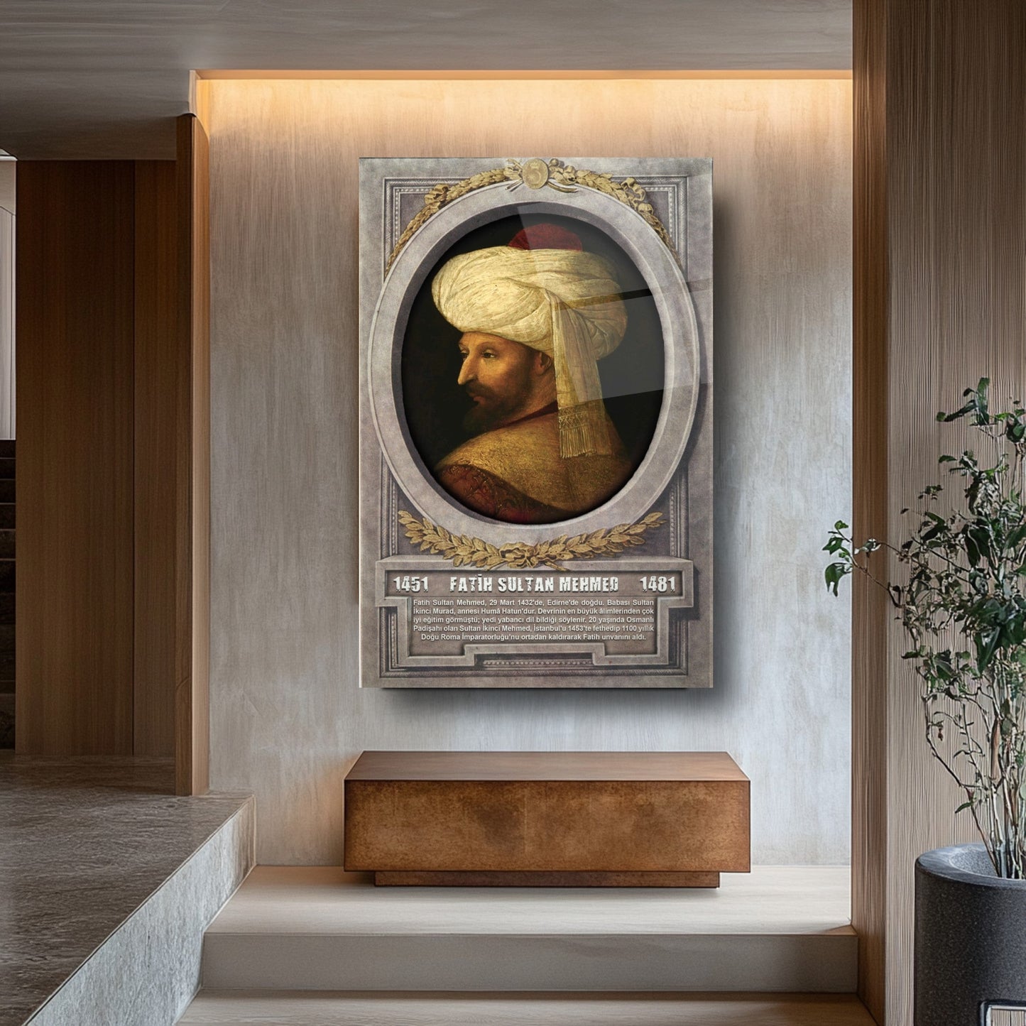 Osmanlı Padişahı Fatih Sultan Mehmet Cam Tablo