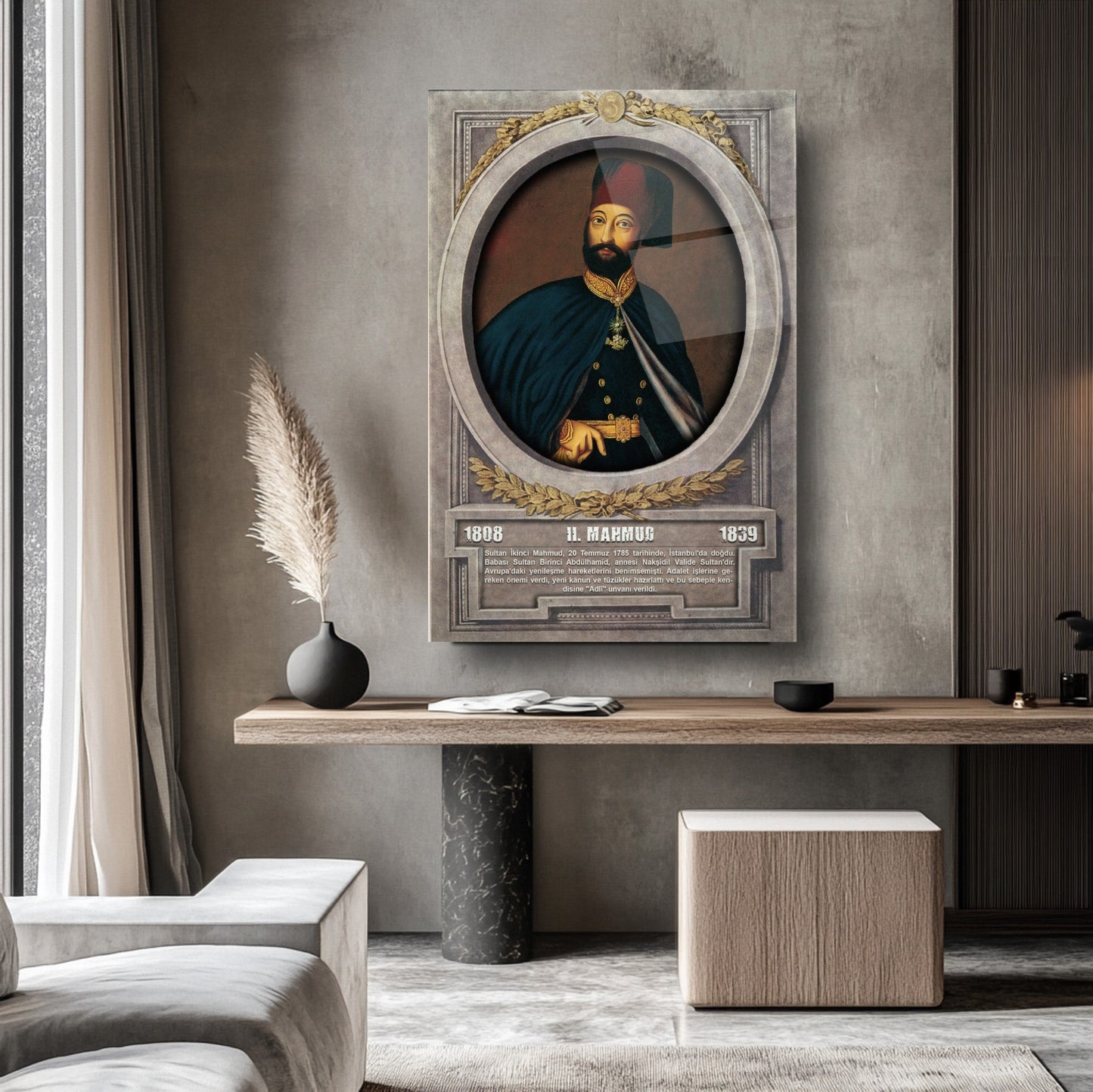 Osmanlı Padişahı 2. Mahmut Cam Tablo