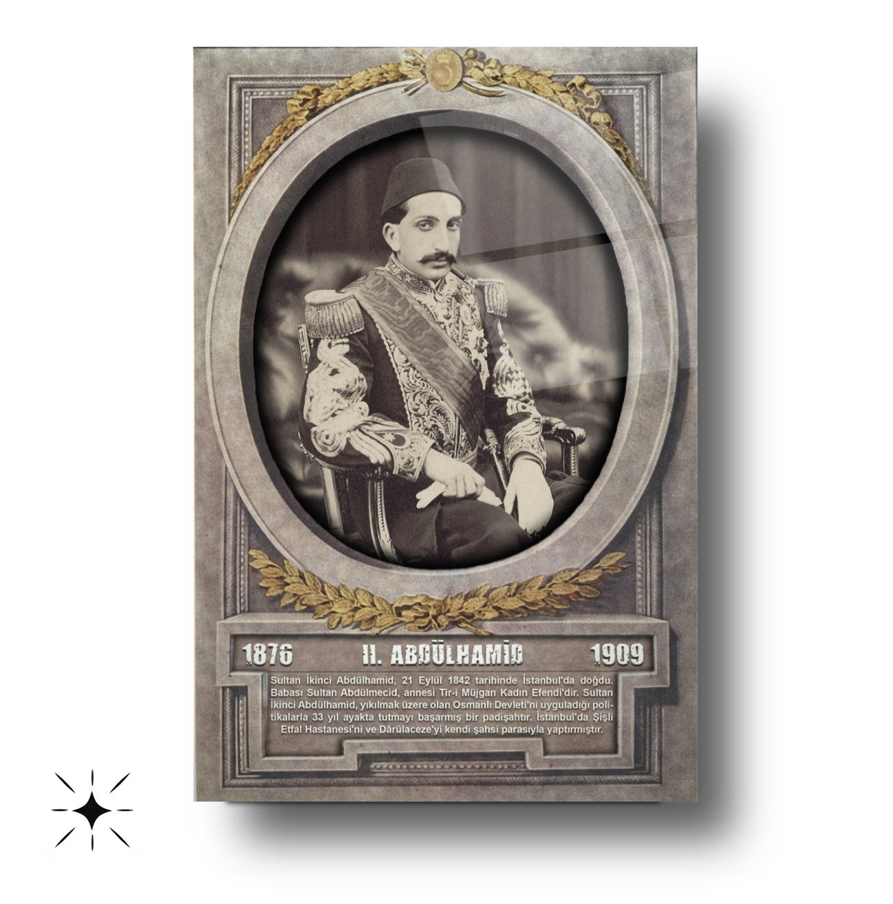 Osmanlı Padişahı 2. Abdülhamid Cam Tablo