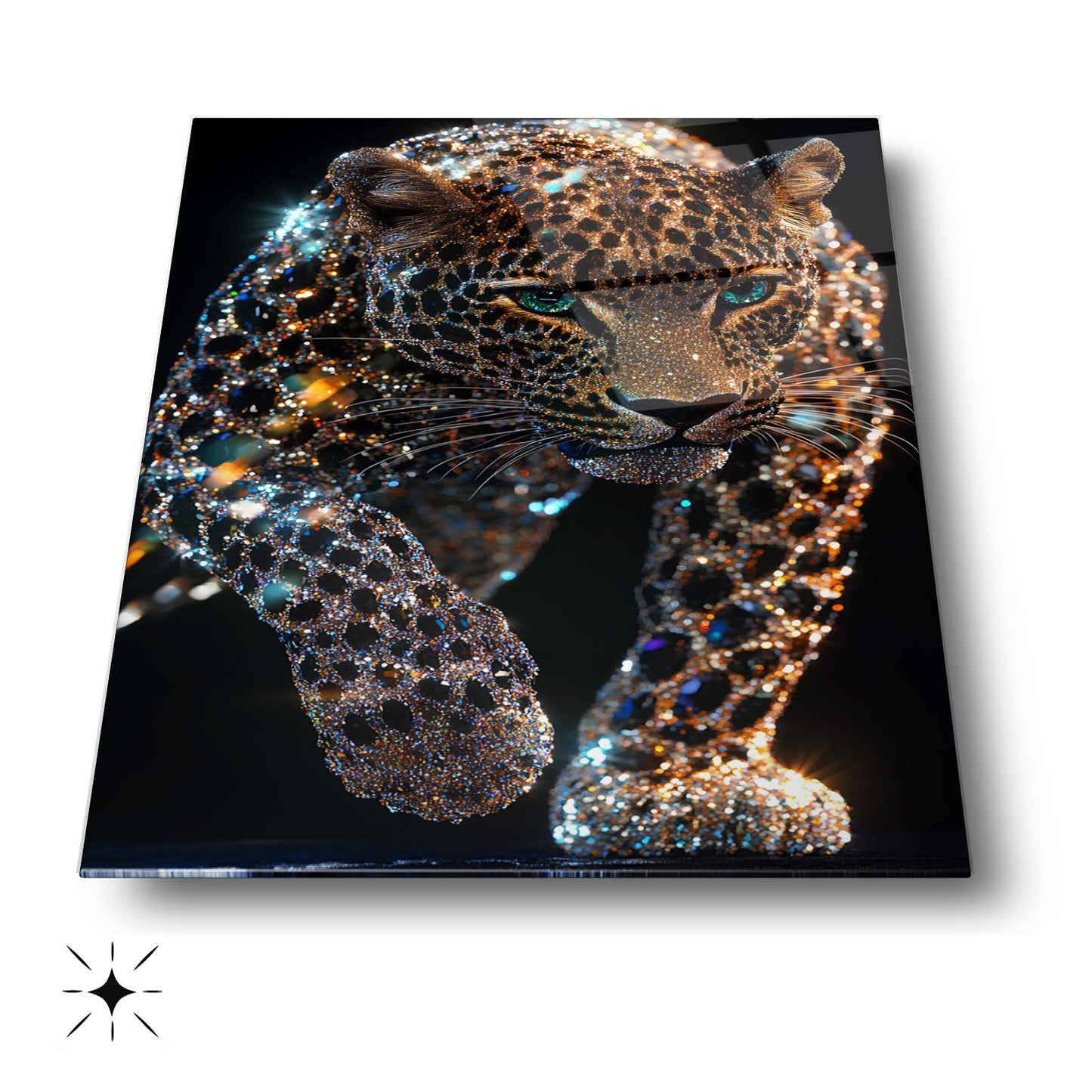 Taşlı Leopar Cam Tablo