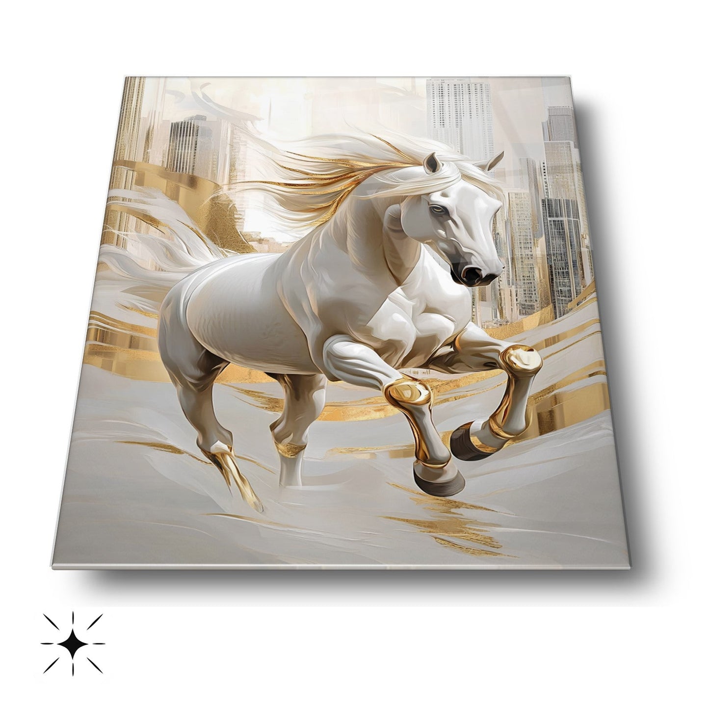 Gold Detaylı At Cam Tablo