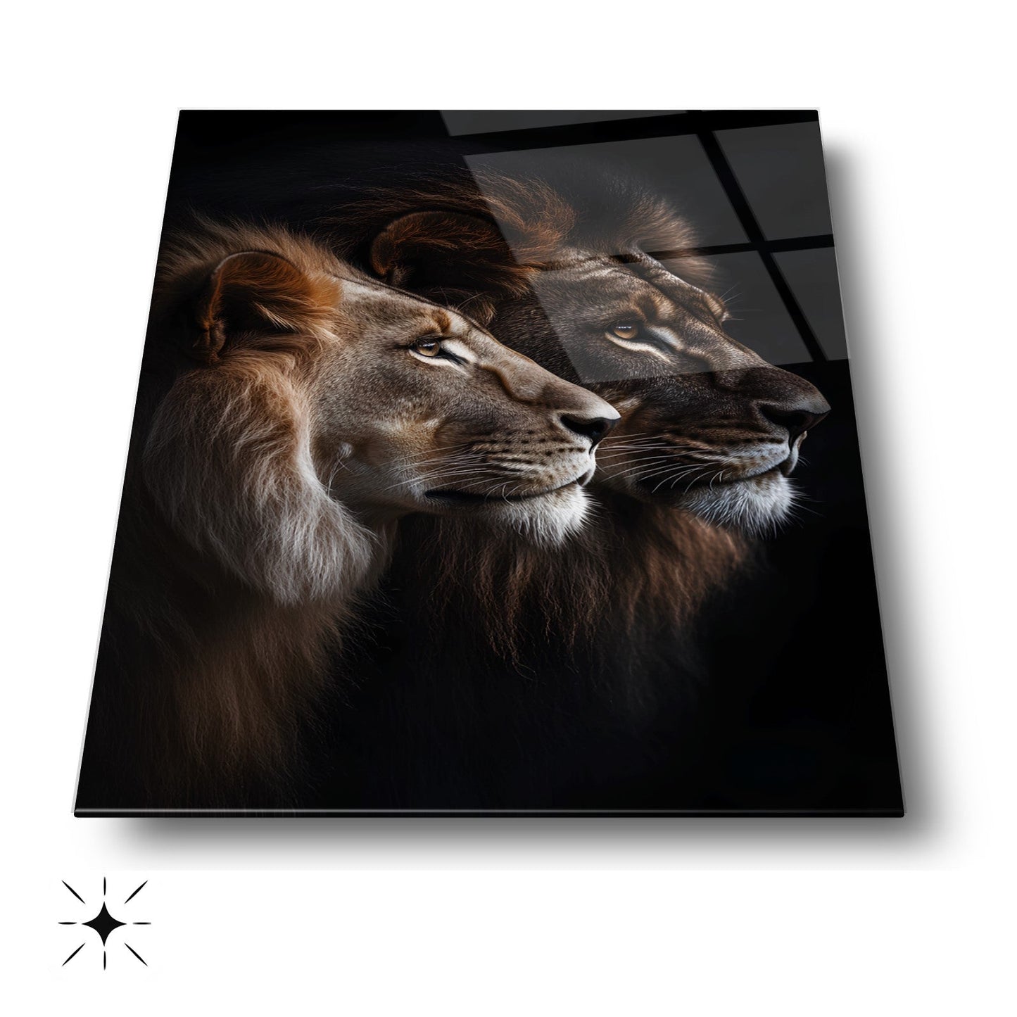 Erkek ve Dişi Aslan Cam Tablo