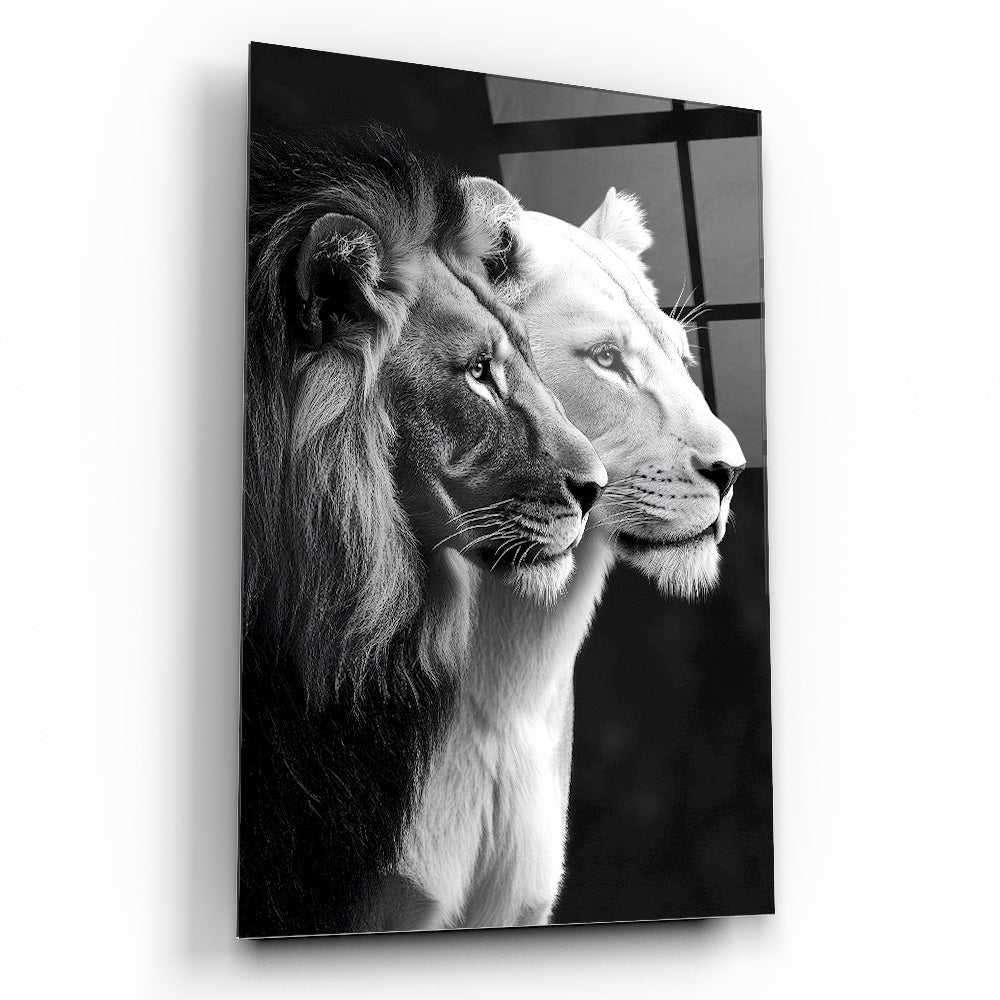 Erkek ve Dişi Aslan Cam Tablo