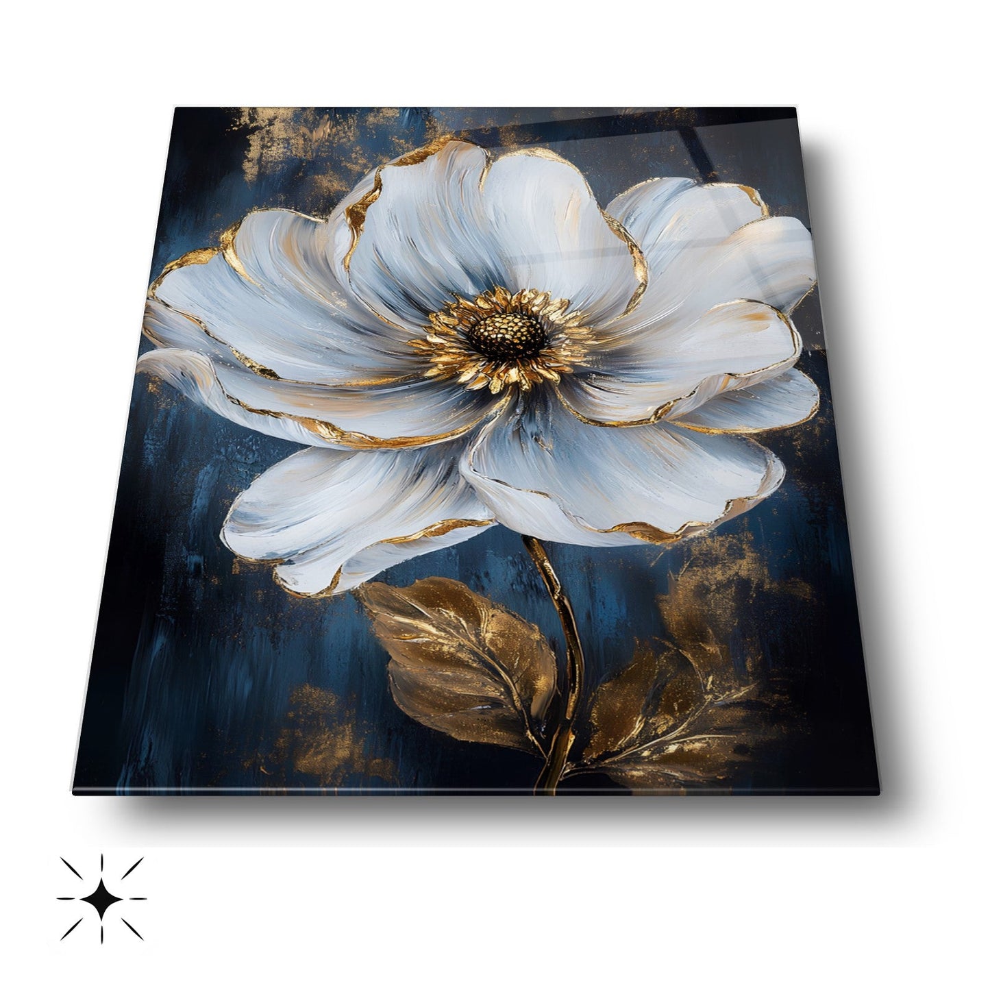 Beyaz Gold Çiçek Cam Tablo