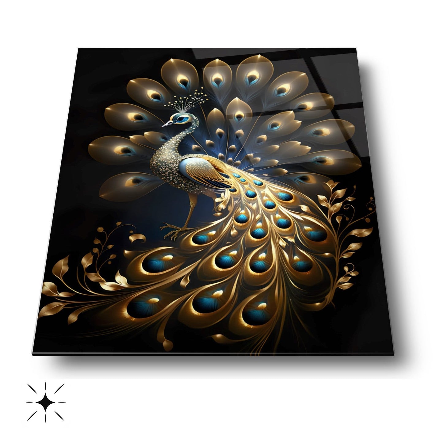 Gold Tavus Kuşu Cam Tablo