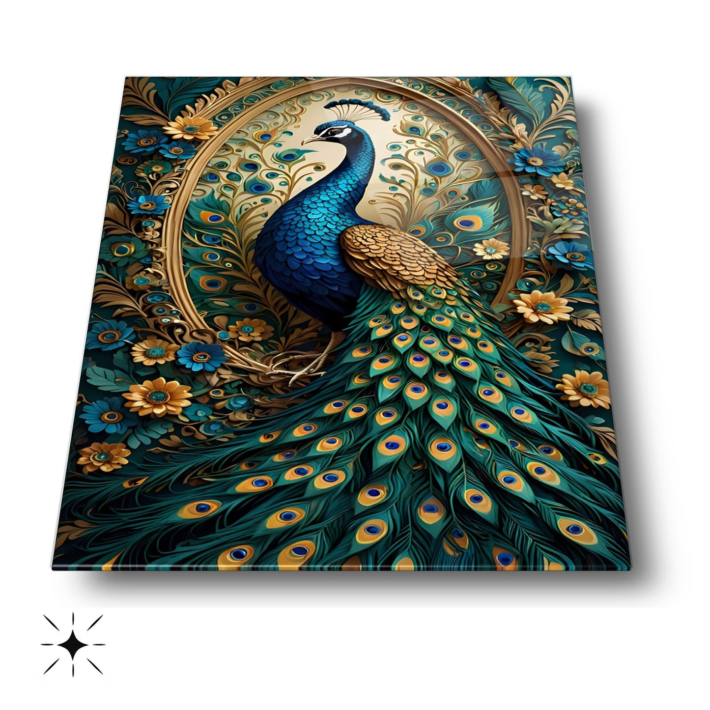 Yeşil Gold Tavus Kuşu Cam Tablo