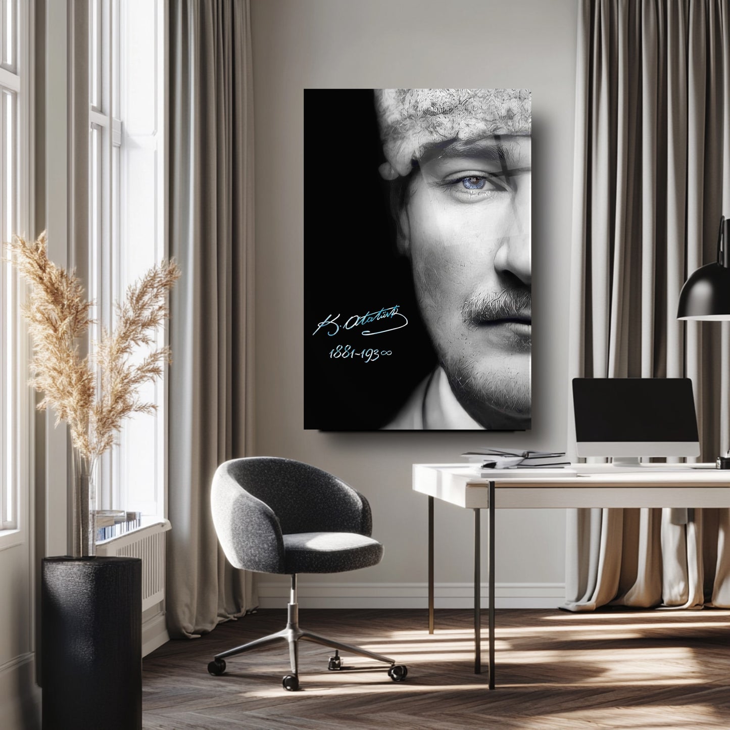 Mavi Gözlü Atatürk Cam Tablo