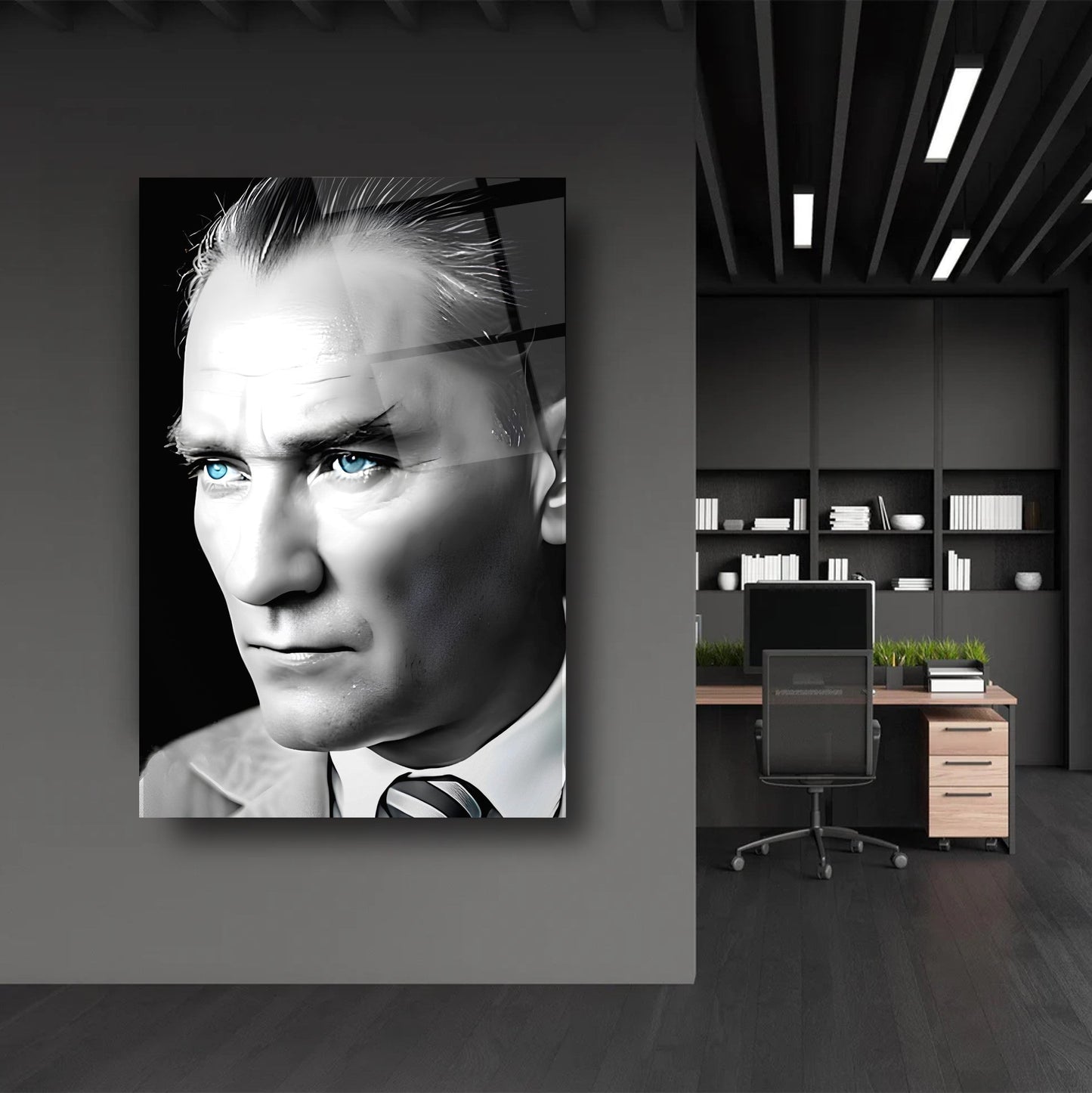 Mavi Gözlü Atatürk Cam Tablo