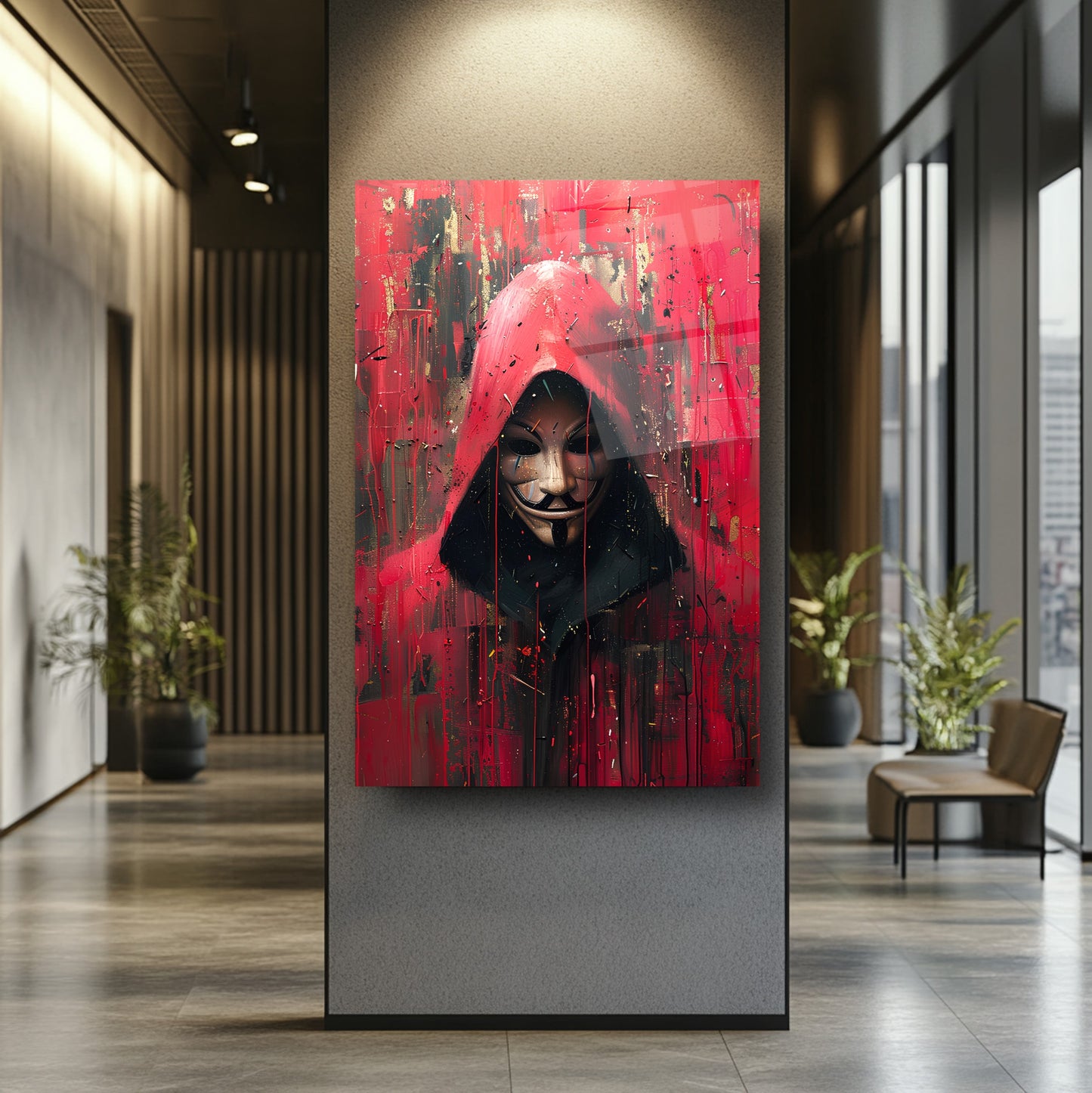 Kırmızı Kapşonlu Maske Cam Tablo