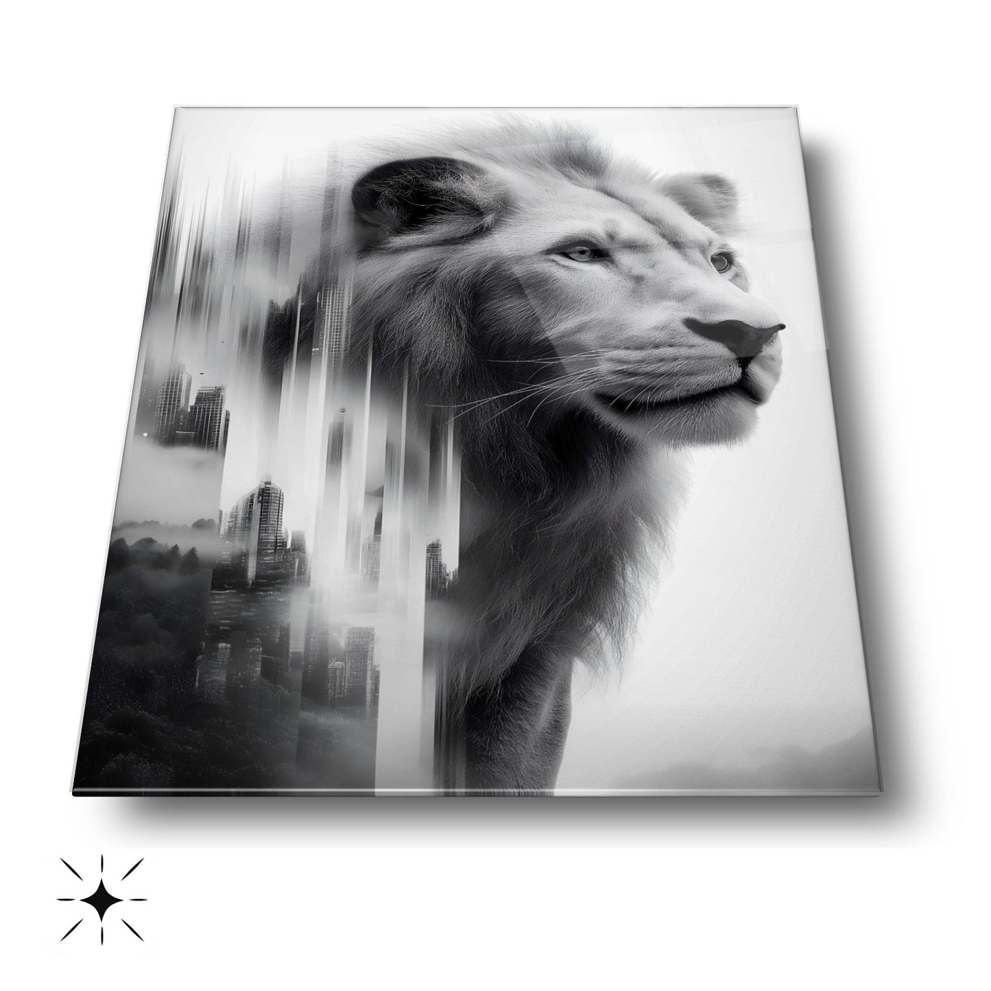Siyah Beyaz Aslan Cam Tablo