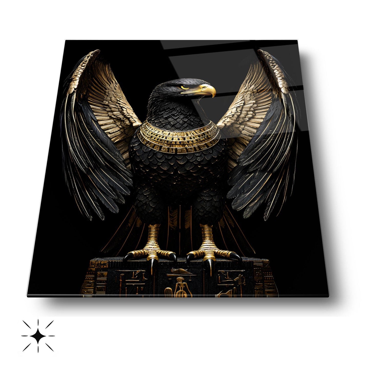 Gold Detayli Siyah Kartal Cam Tablo