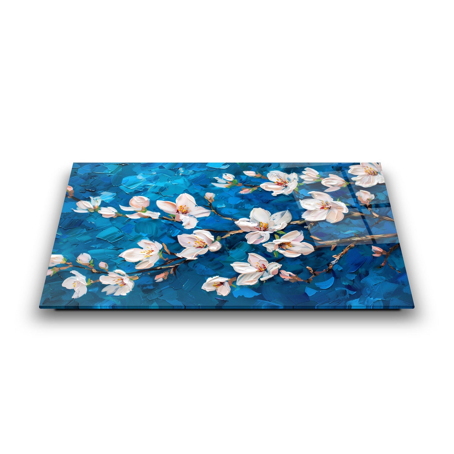 Beyaz Çiçekler Cam Tablo