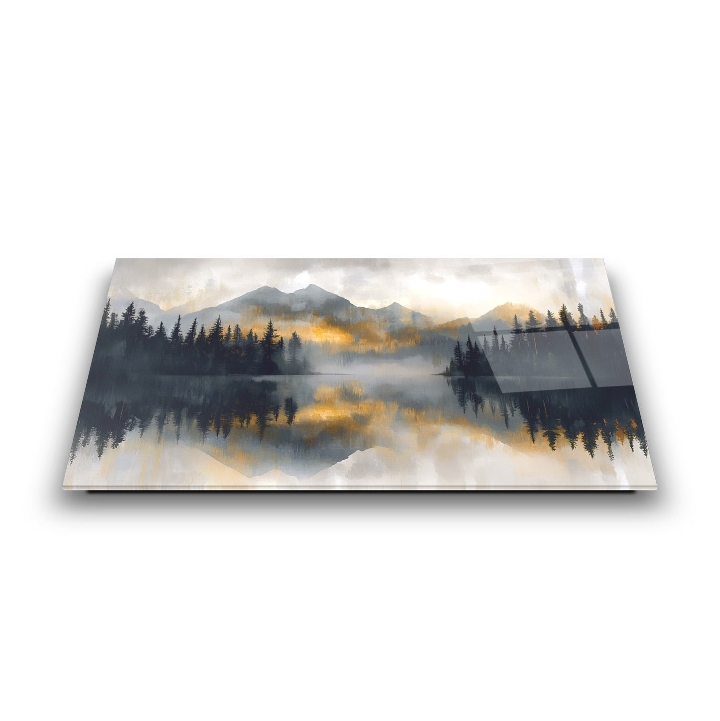 Gold Detaylı Orman Manzarası Cam Tablo