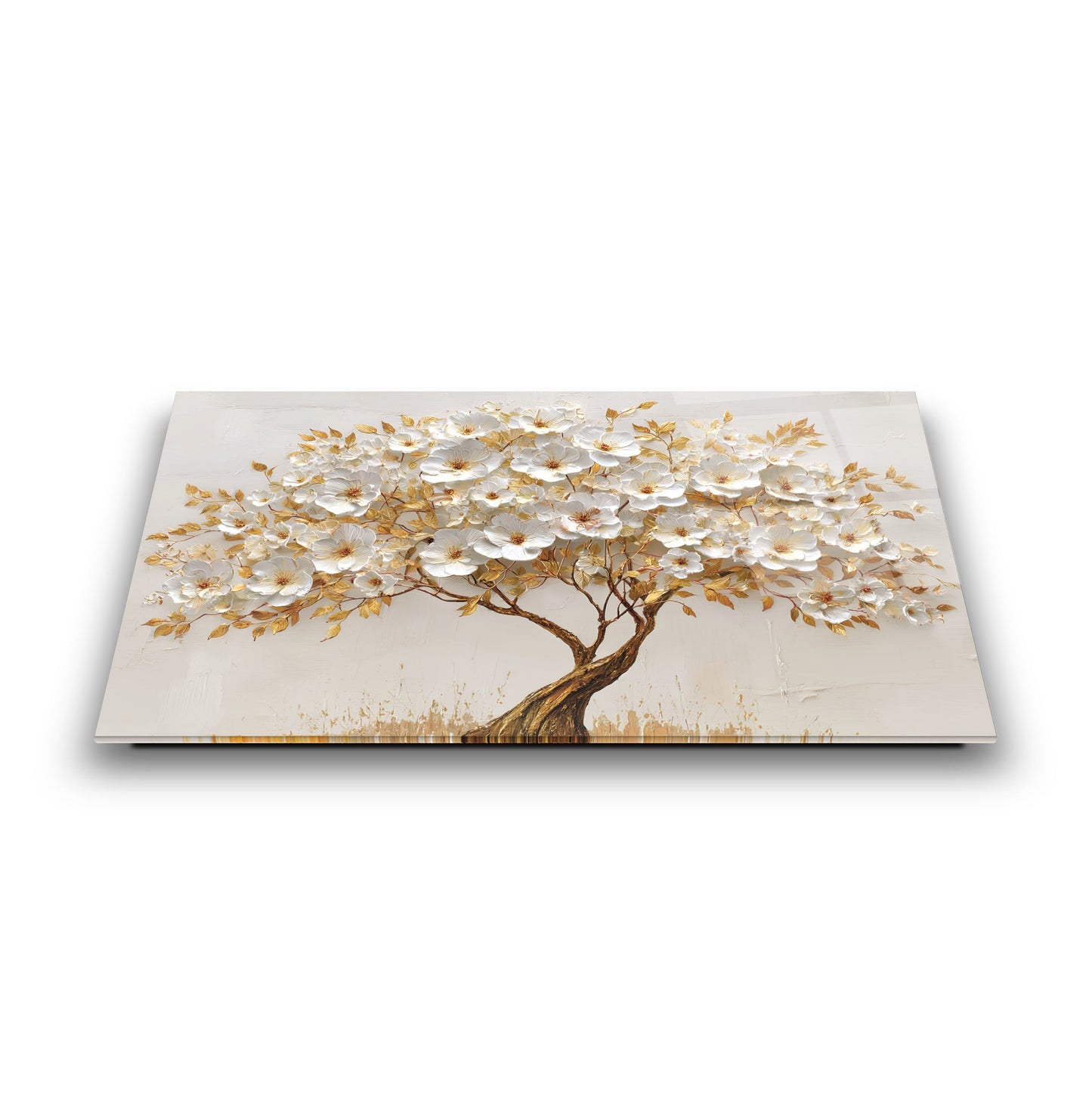 Gold Çiçekli Hayat Ağacı Cam Tablo