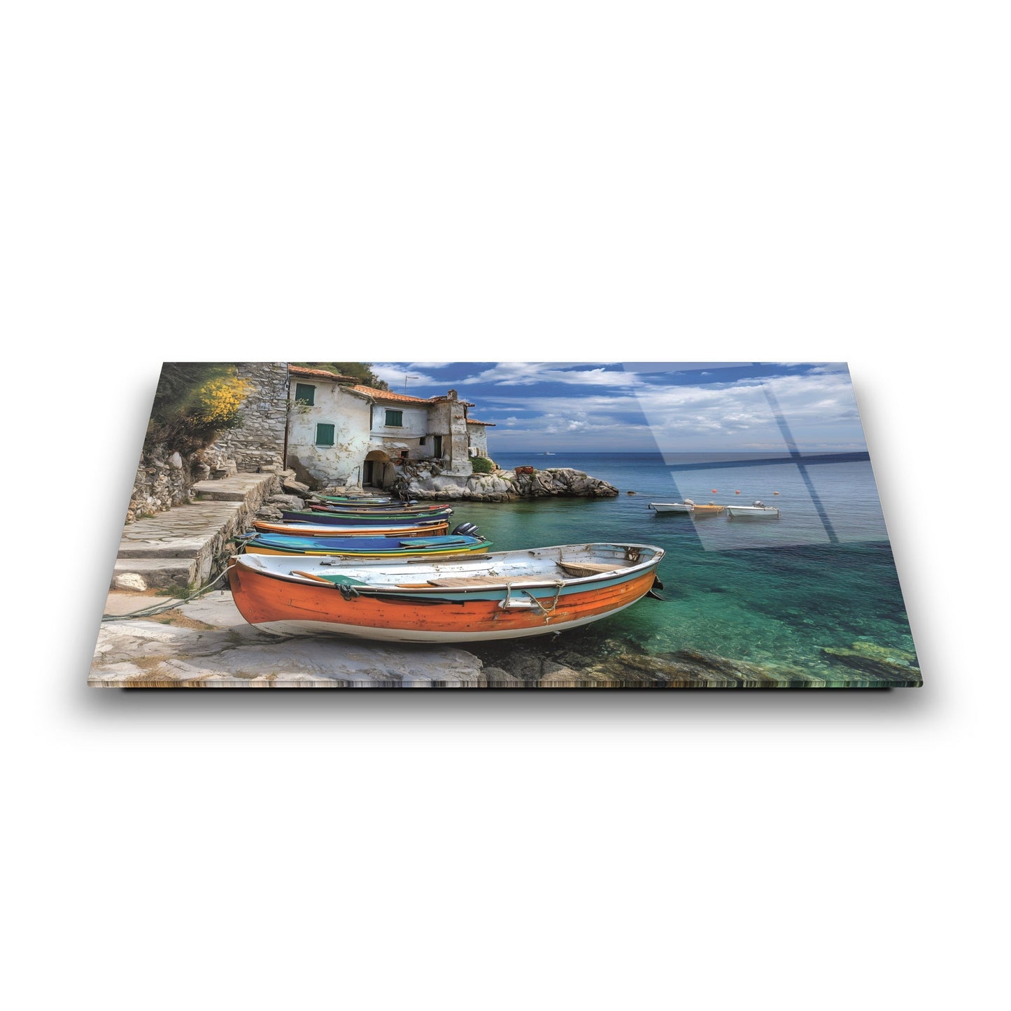 Deniz ve Sandal Manzarası Cam Tablo