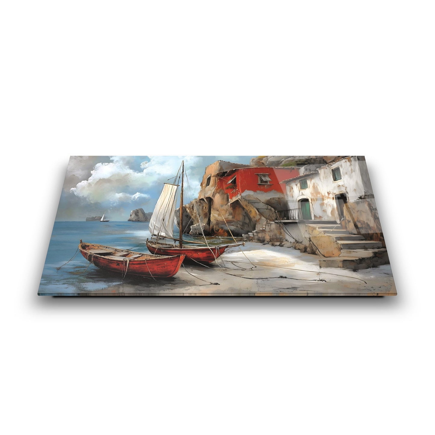 Deniz ve Sandal Manzarası Cam Tablo