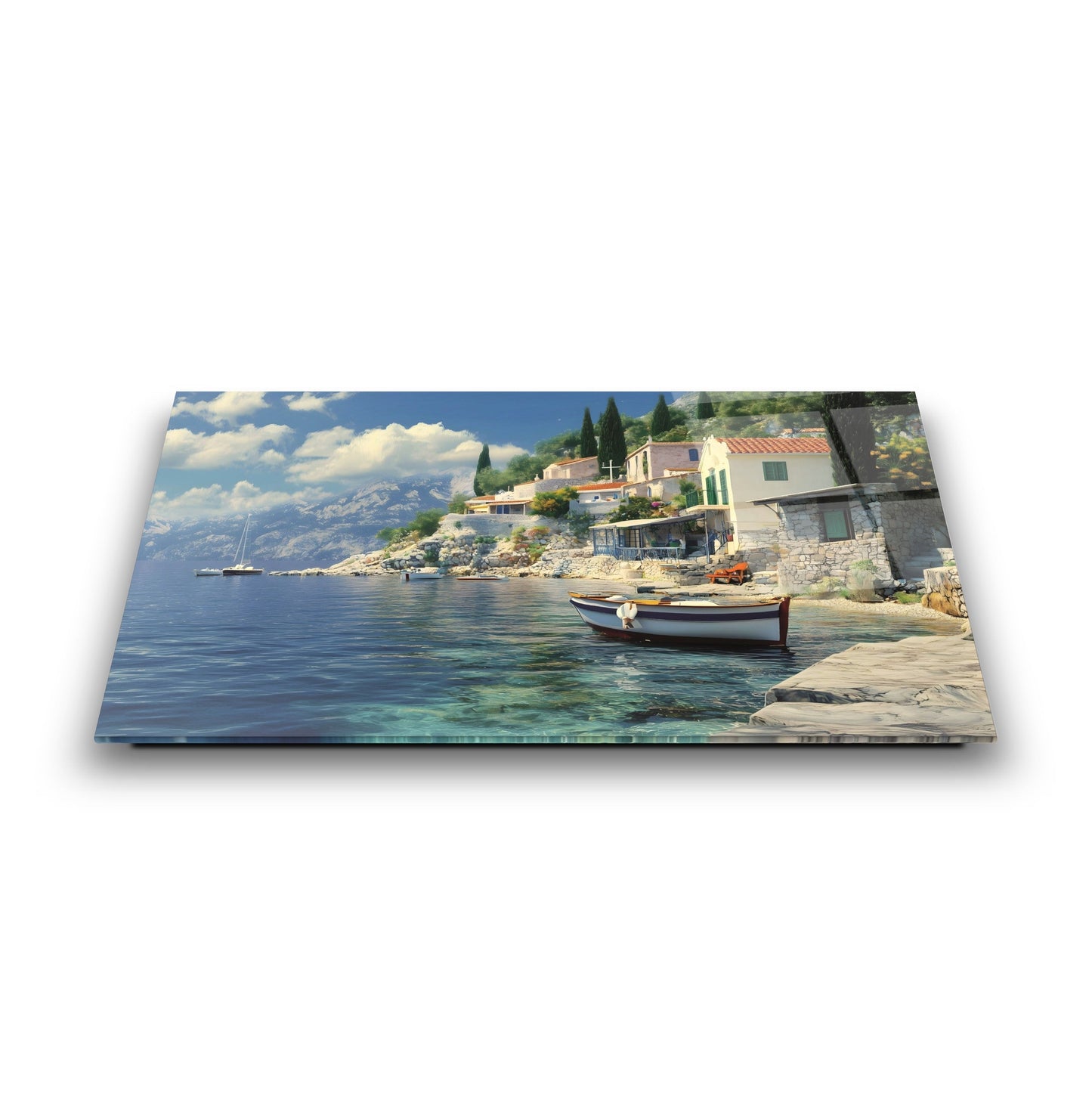 Deniz ve Sandal Manzarası Cam Tablo