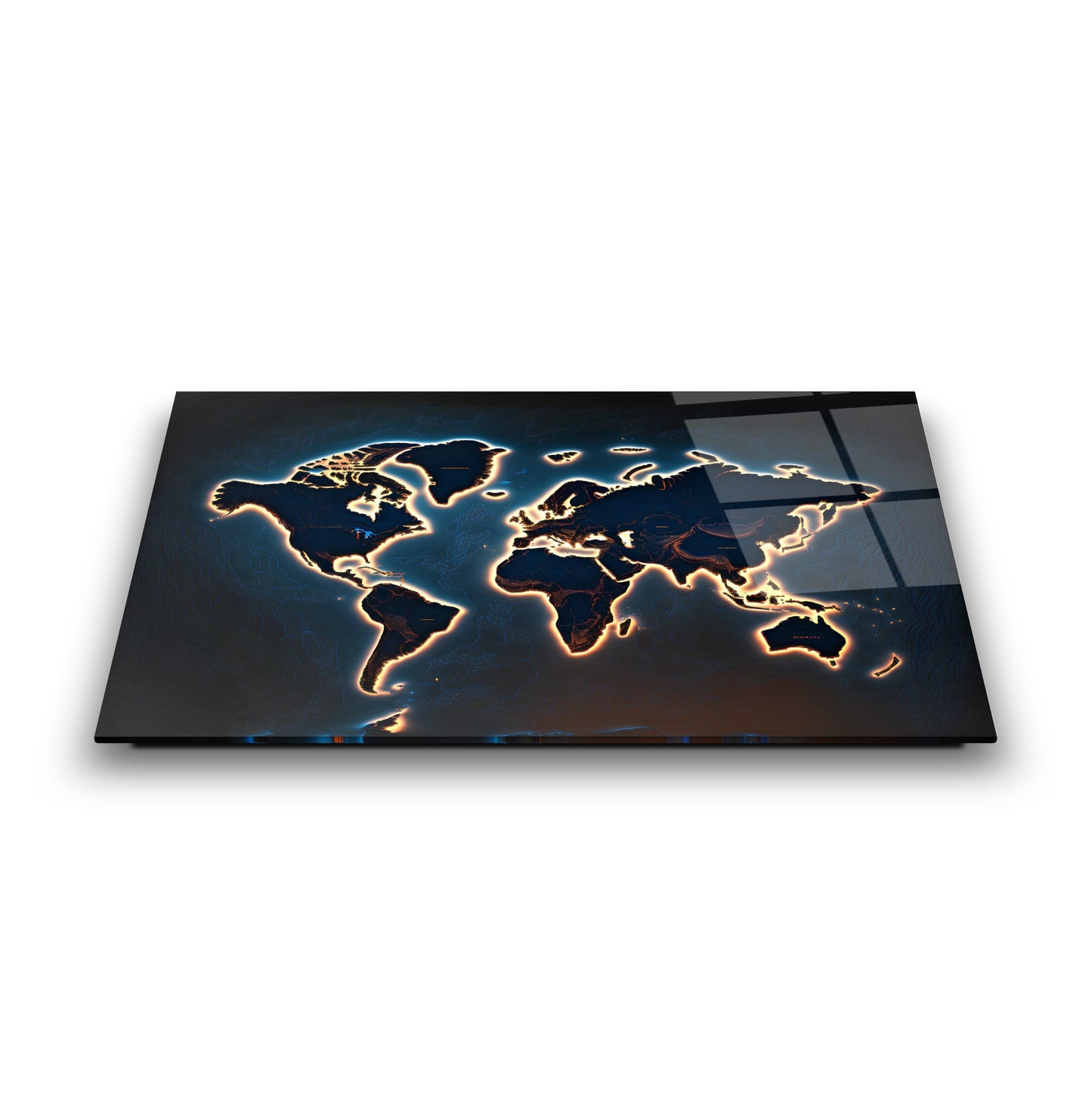Işık Efektli Dünya Haritası Cam Tablo