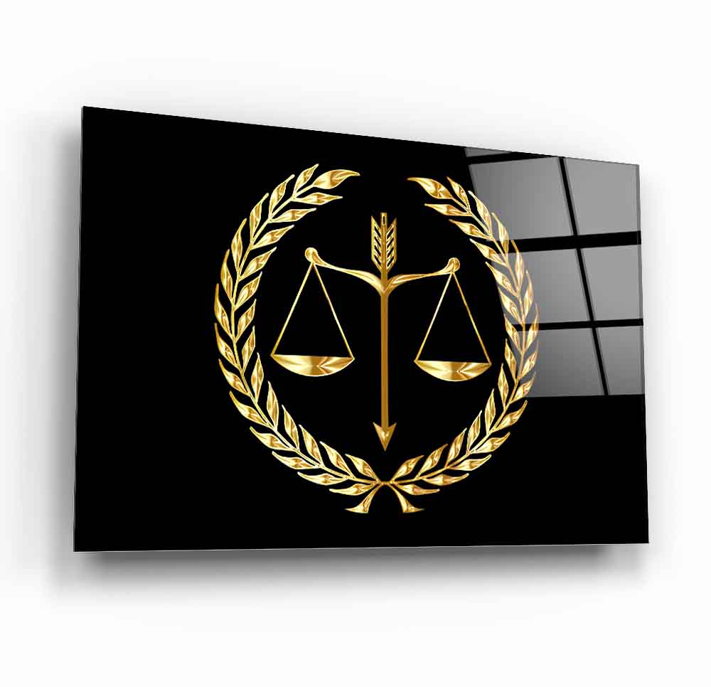 Gold Adalet Terazisi Cam Tablo