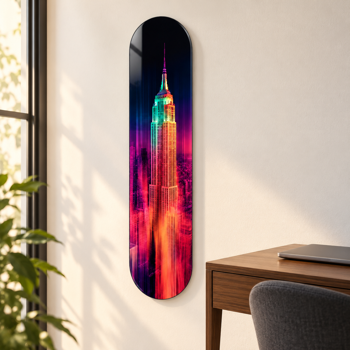 Neon New York Dikey Skate Board Cam Tablo – Çalışma odasında görünüm