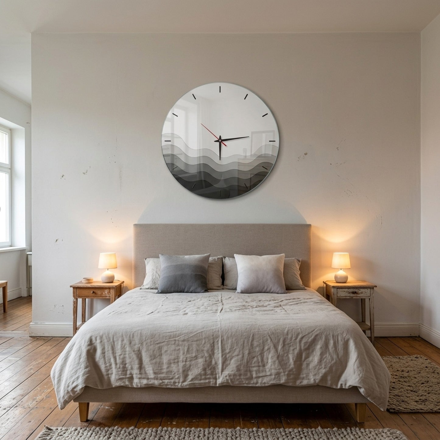 Modern Dalga Detaylı Minimalist Saat Cam Saat