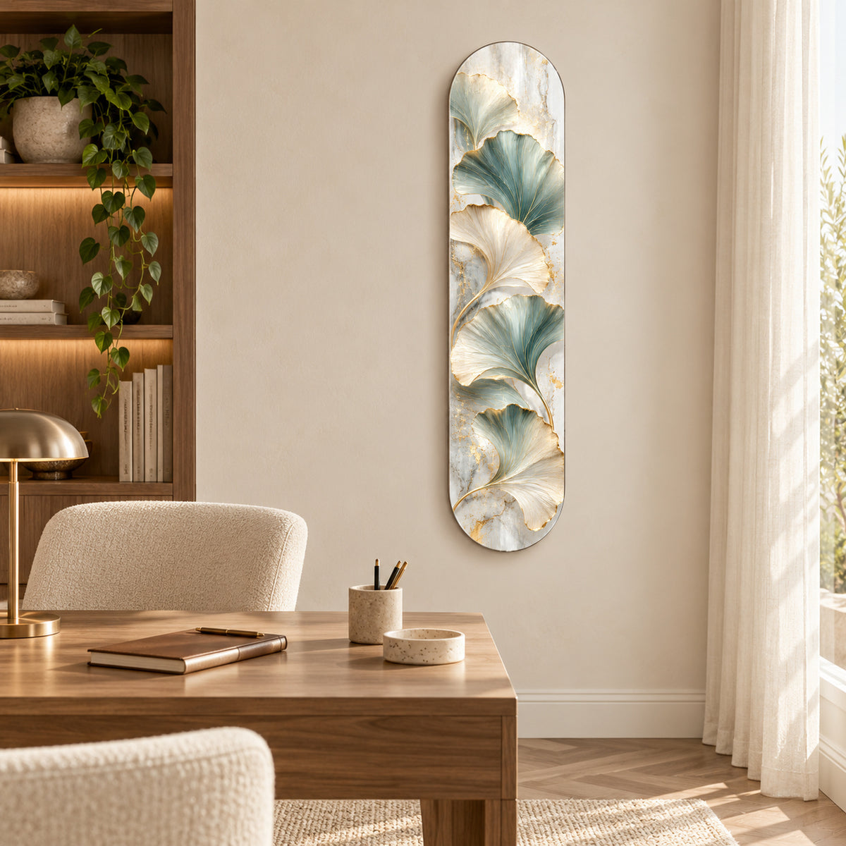 Ginkgo Esintisi Dikey Kaykay Cam Tablo — Çalışma odası dekorasyonu