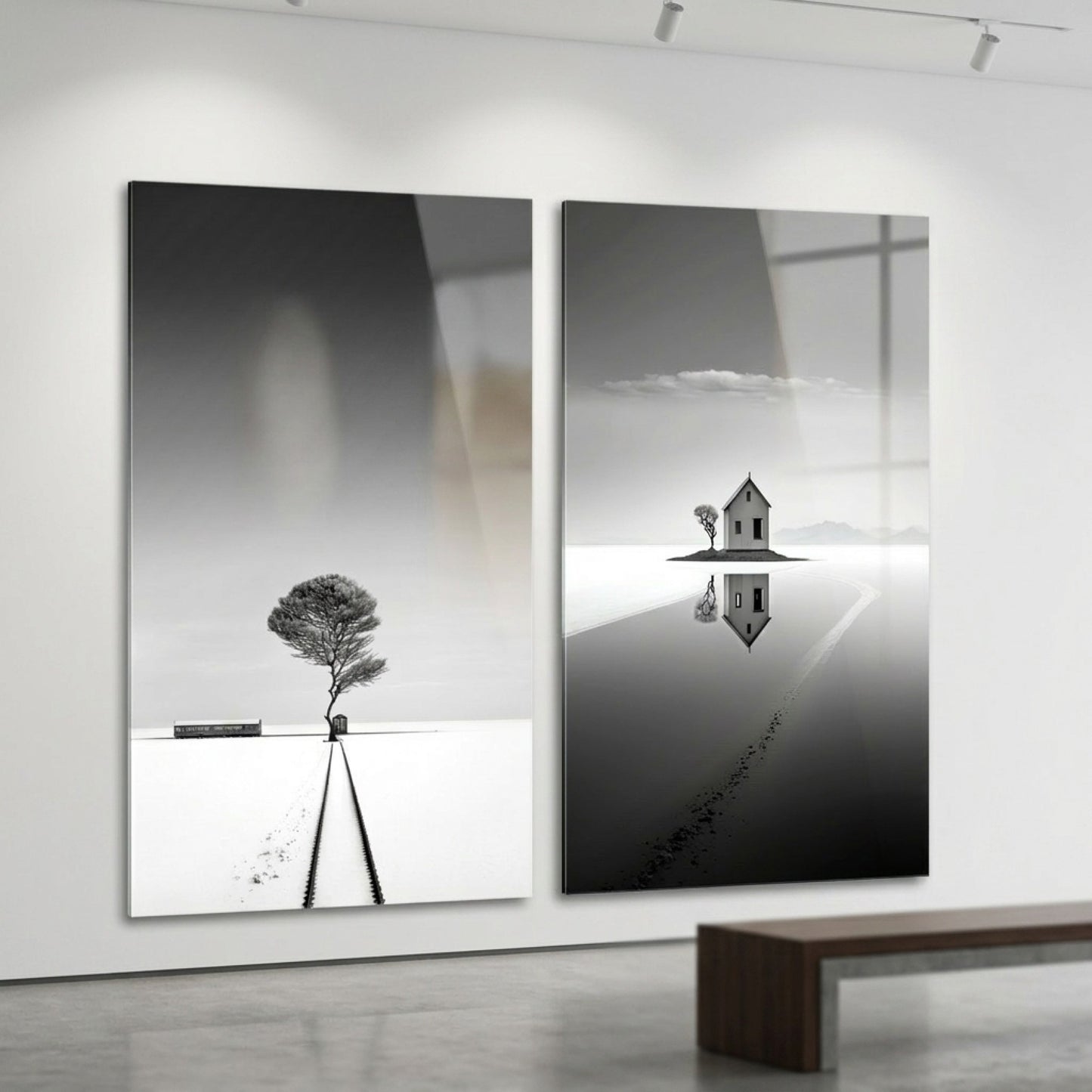 Sonsuz Yolculuk Minimal Cam Dikey 2'li Set Cam Tablo