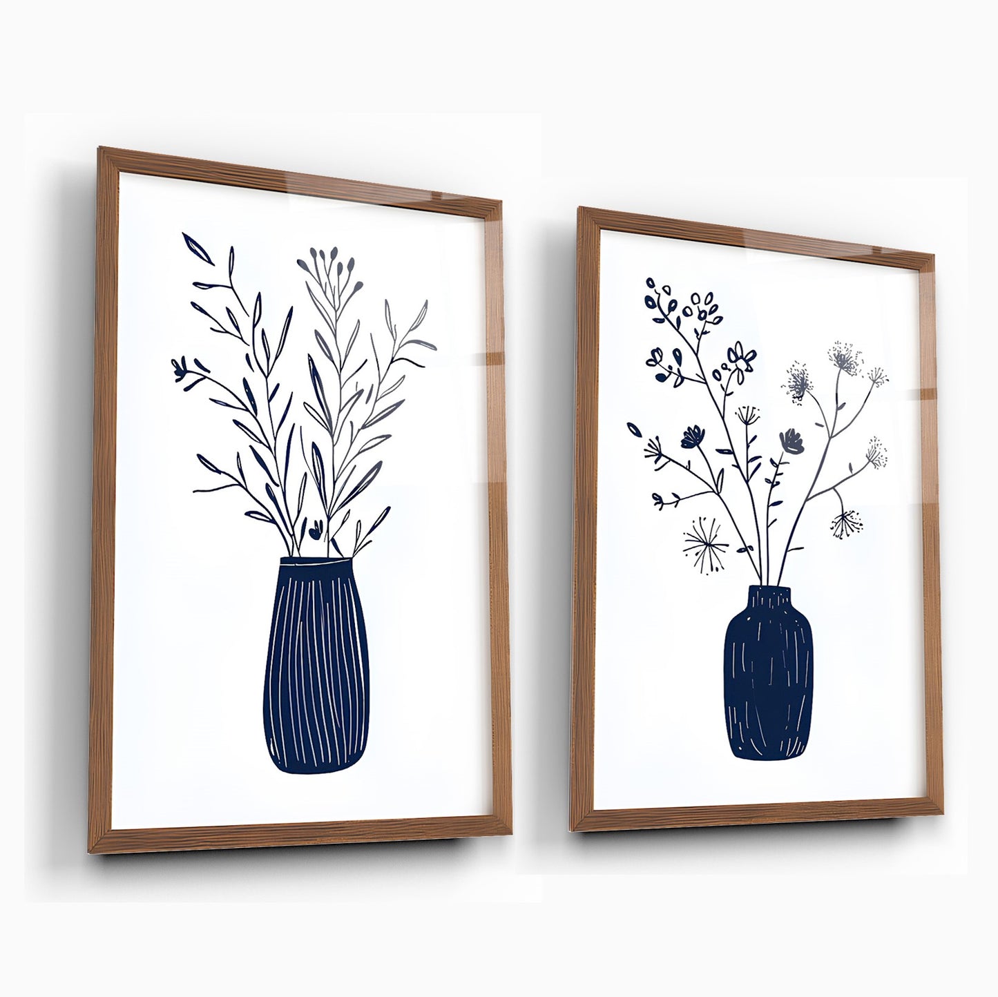 Minimal Çiçekler İkili Set Cam Tablo