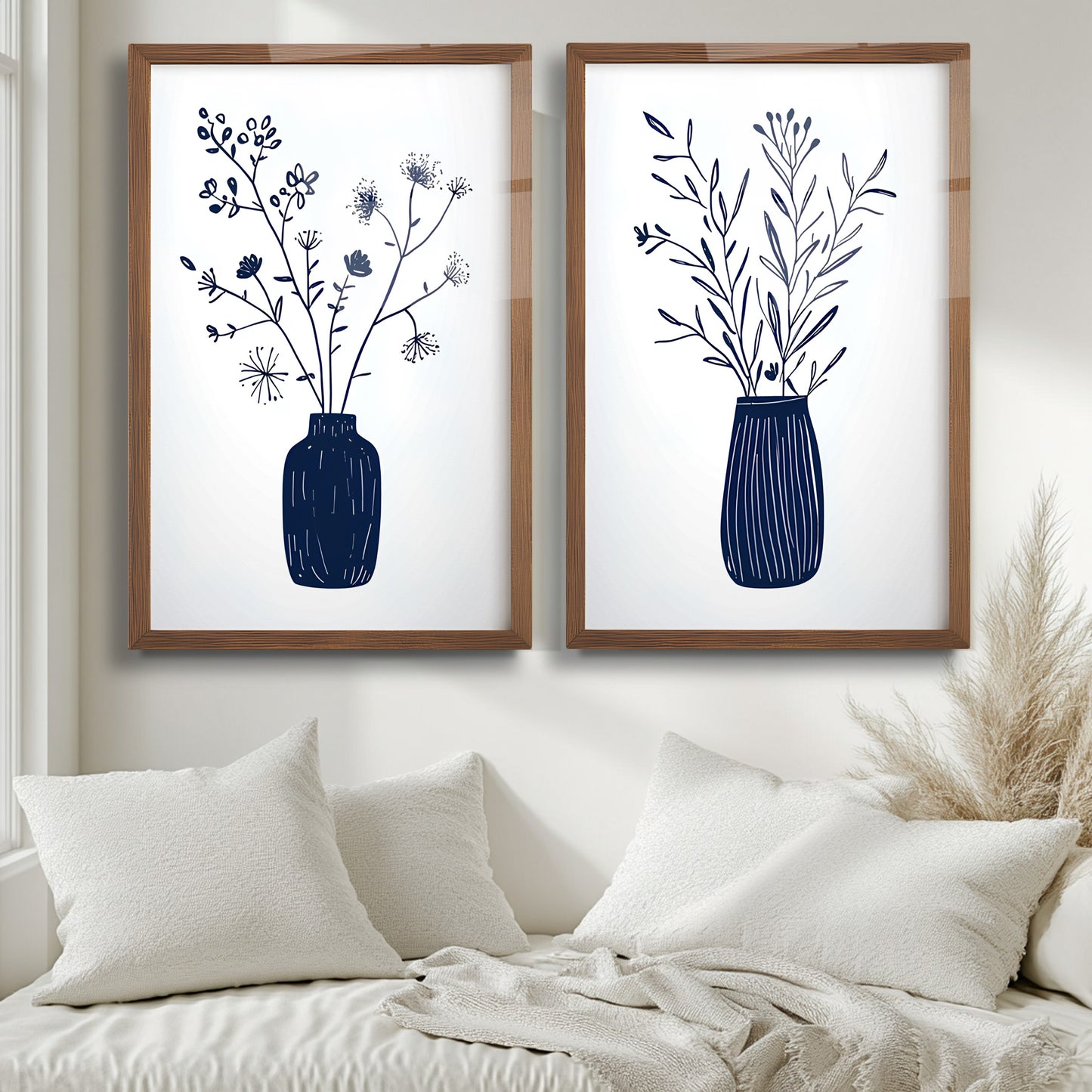 Minimal Çiçekler İkili Set Cam Tablo