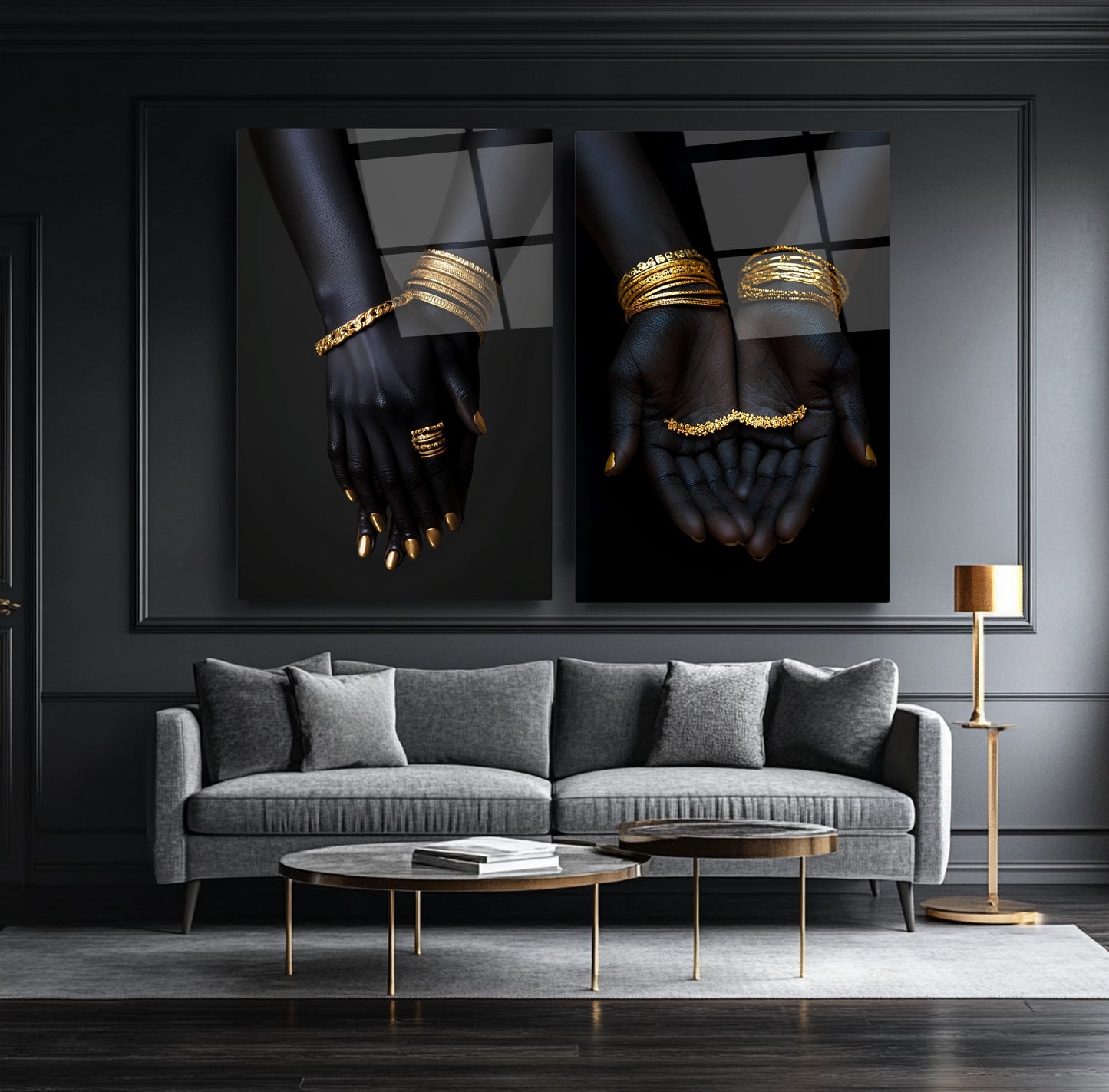 Mücevherli Siyahi Kadın İkili Set Cam Tablo