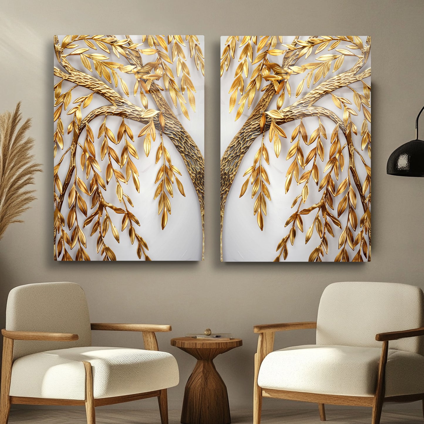 Gold Ağaç İkili Set Cam Tablo