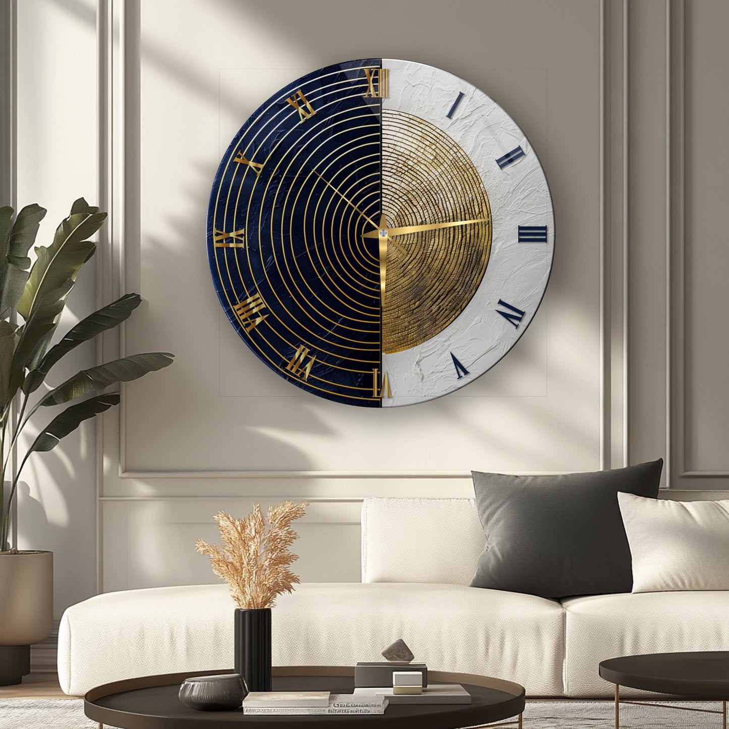 Siyah Beyaz Soyut Gold Cam Saat