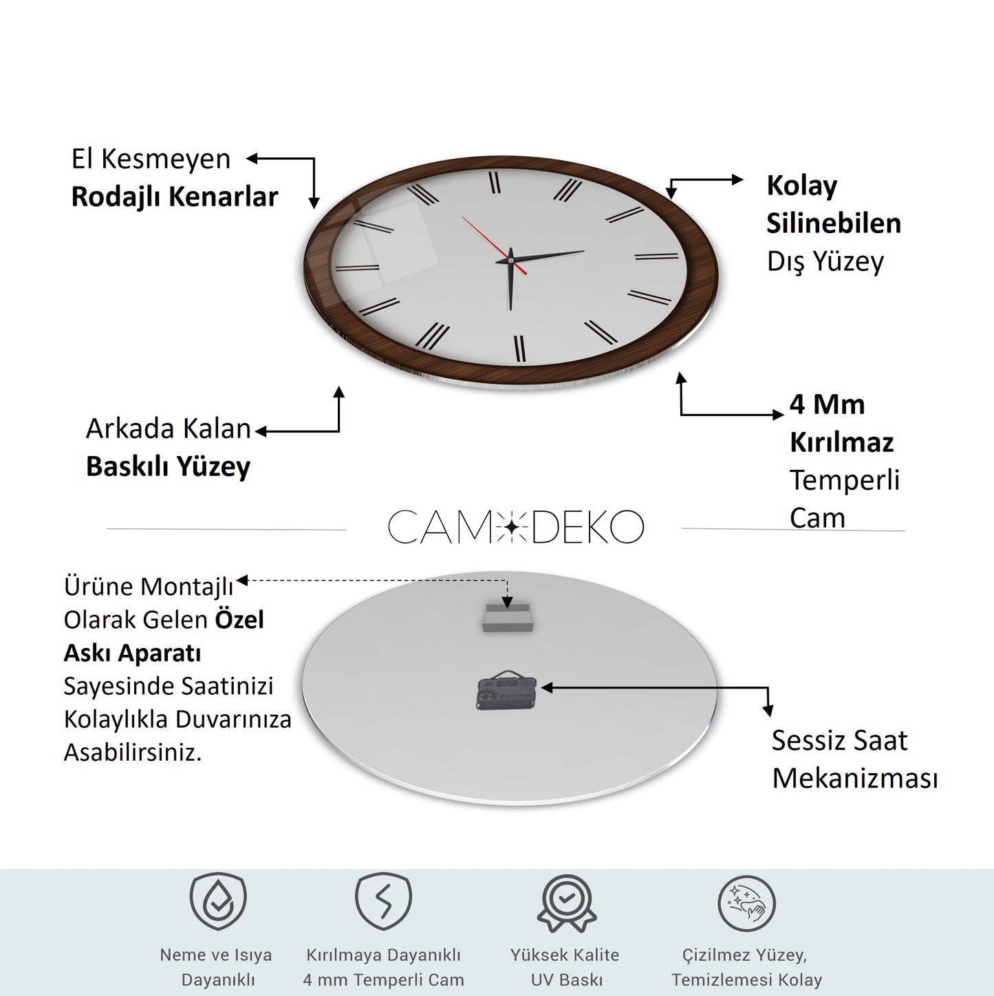 Beyaz Minimal Cam Tablo Saat