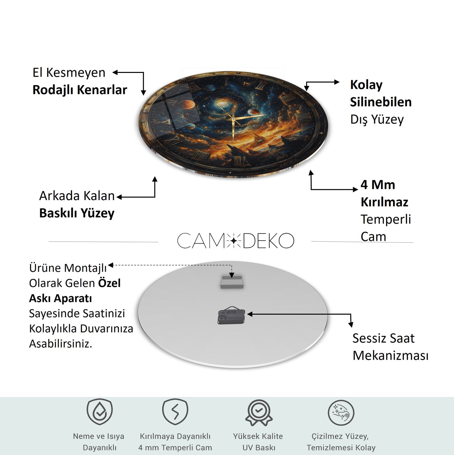 Yıldızlar Ve Gezegenler Cam Tablo Saat