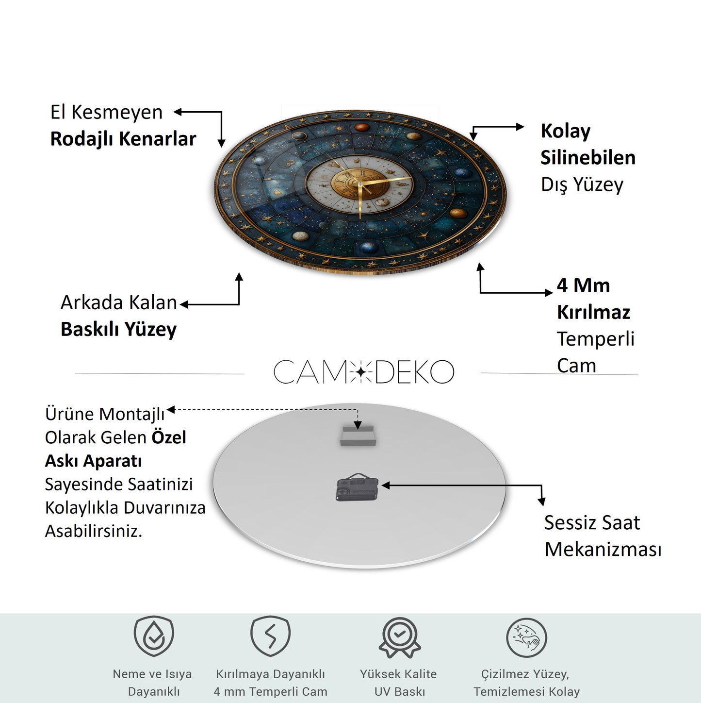 Yıldızlar ve Gezegenler Cam Tablo Saat