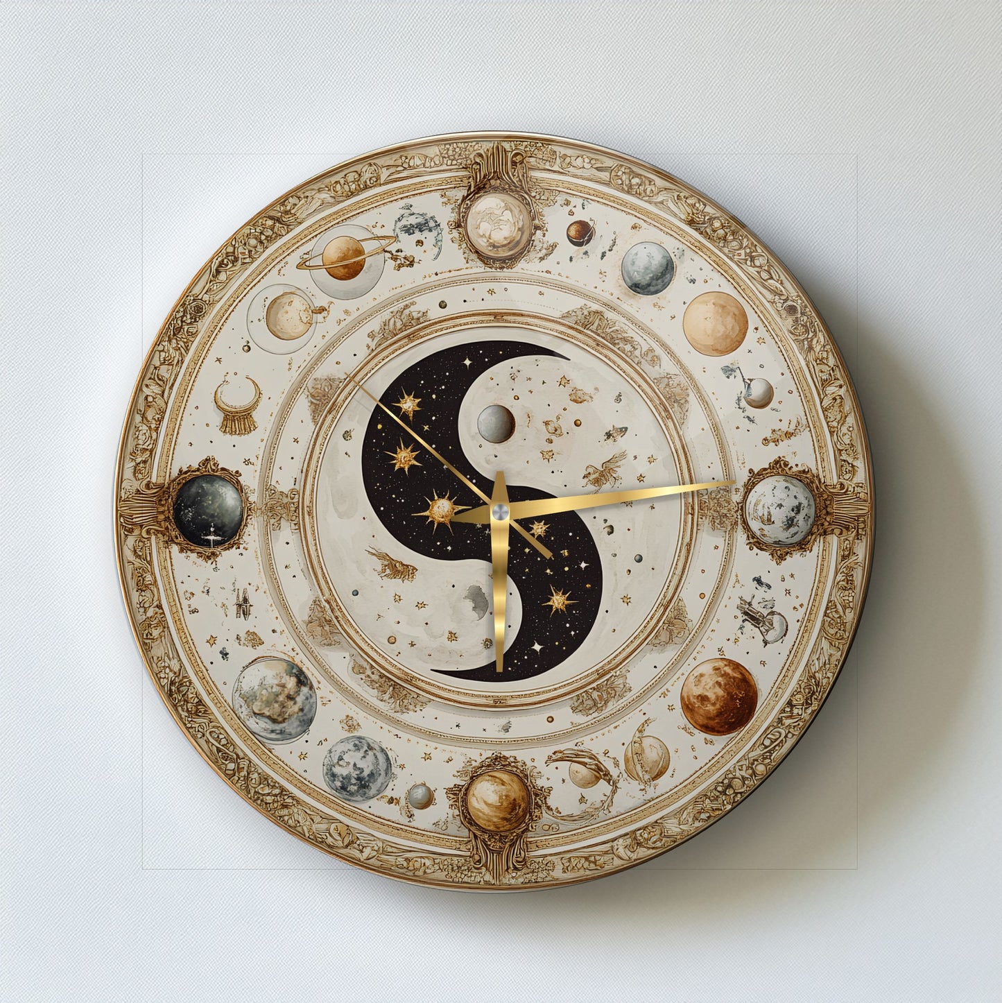Ying Yang Gezegenler Cam Tablo Saat