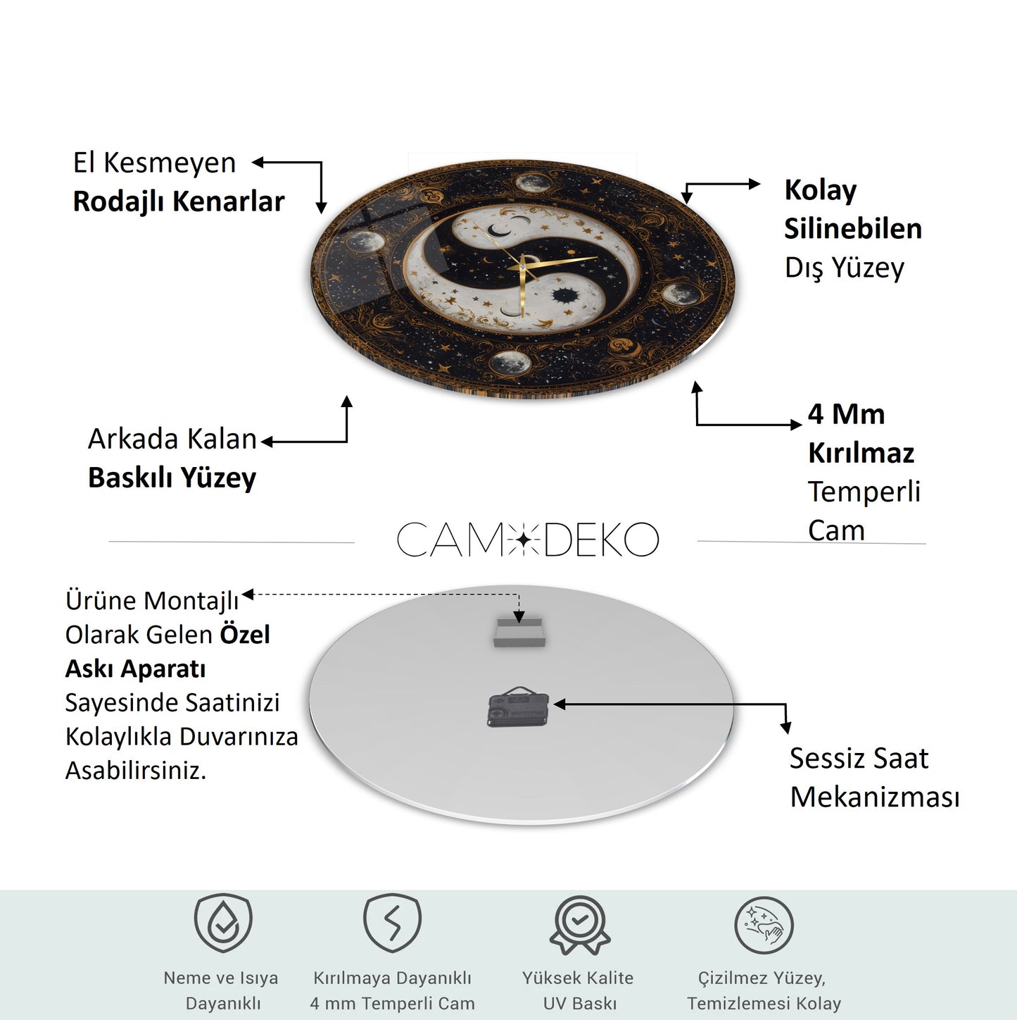 Ying Yang Gezegenler Cam Tablo Saat