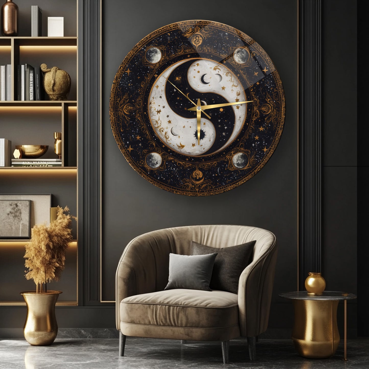 Ying Yang Gezegenler Cam Tablo Saat