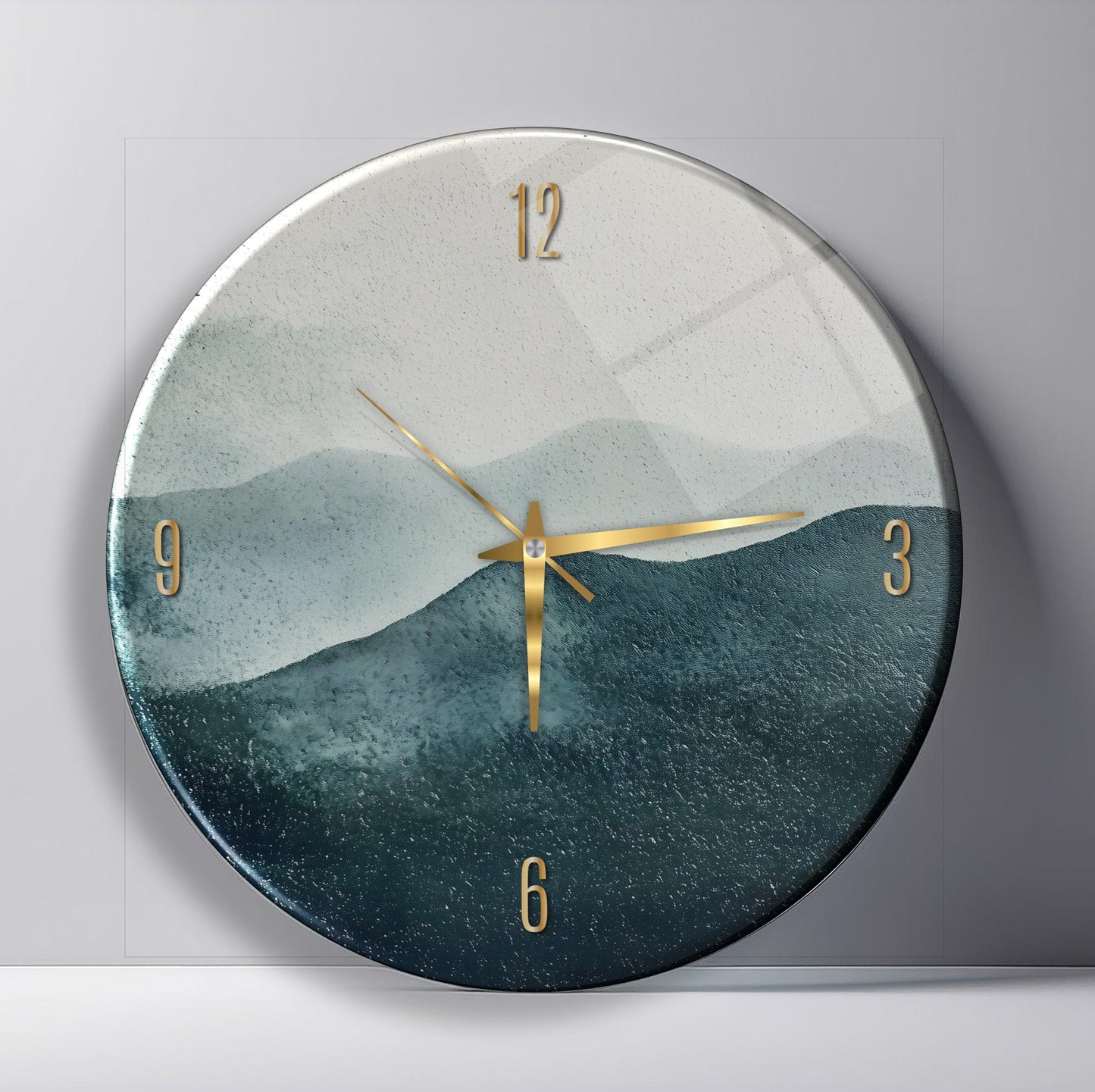 Soyut Minimal Yeşil Cam Tablo Saat