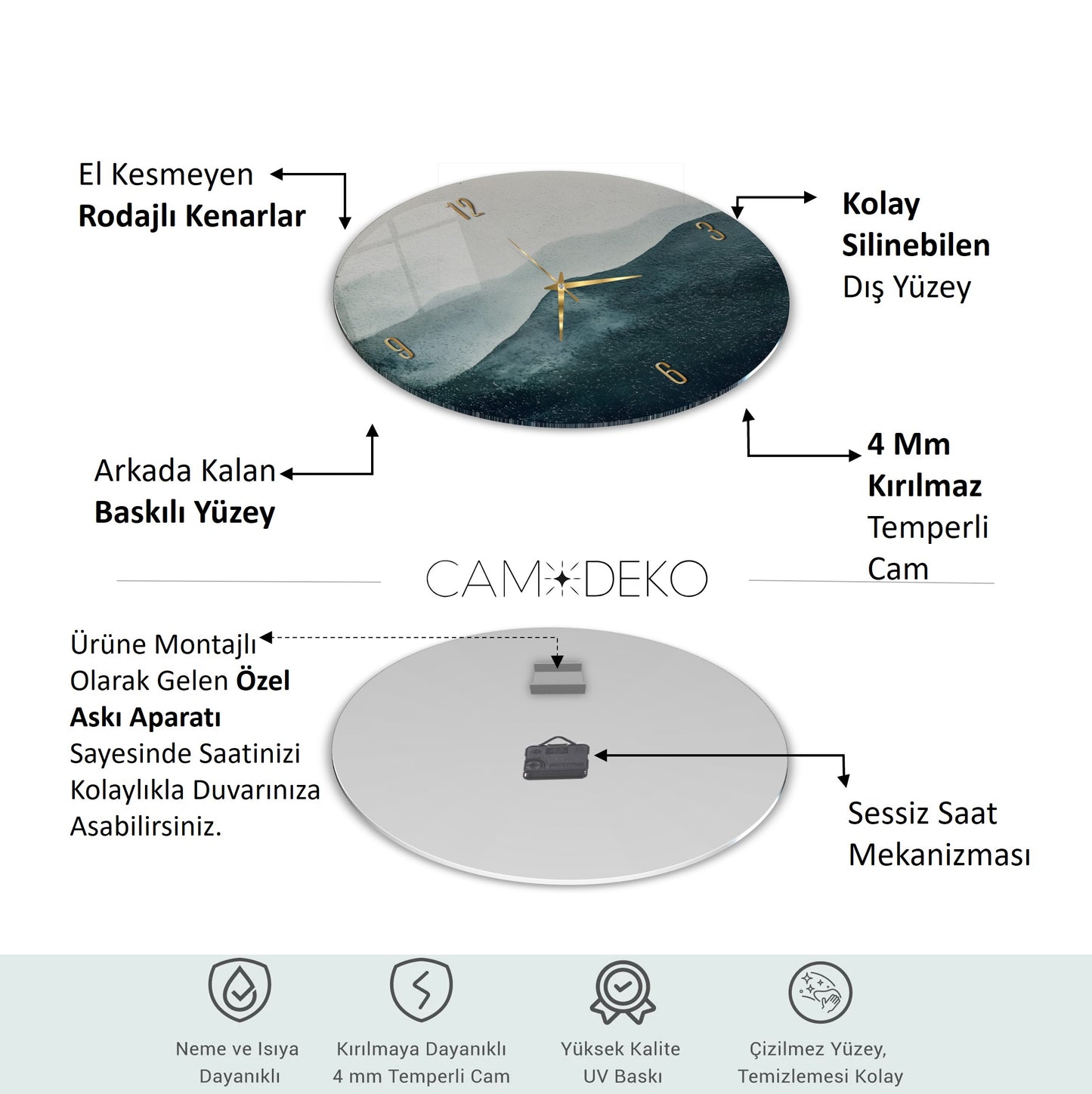 Soyut Minimal Yeşil Cam Tablo Saat
