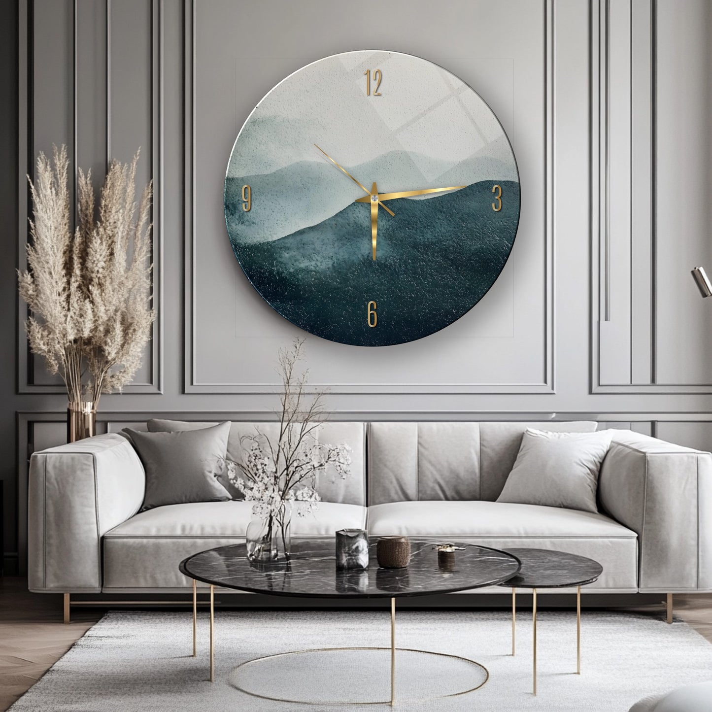 Soyut Minimal Yeşil Cam Tablo Saat