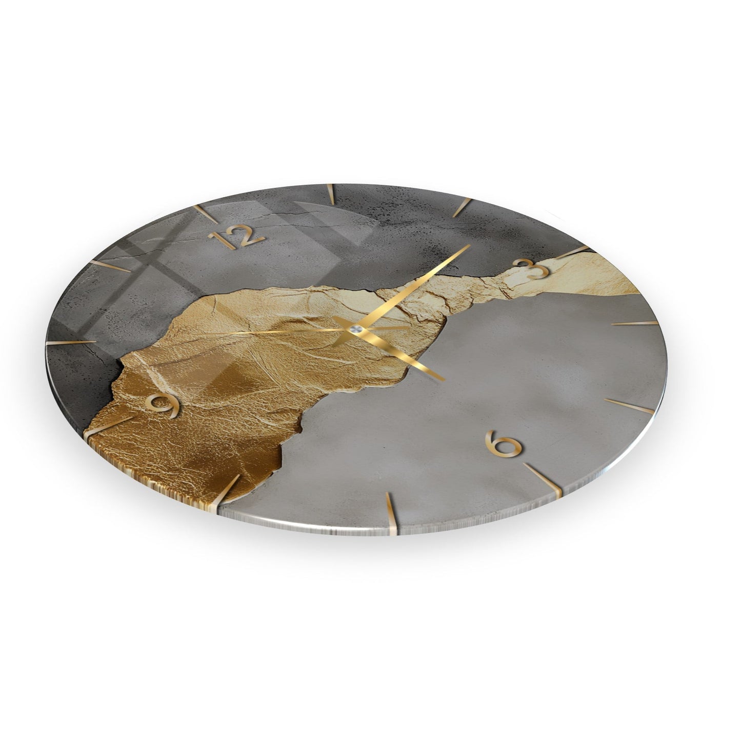Soyut Gold Gri Cam Tablo Saat