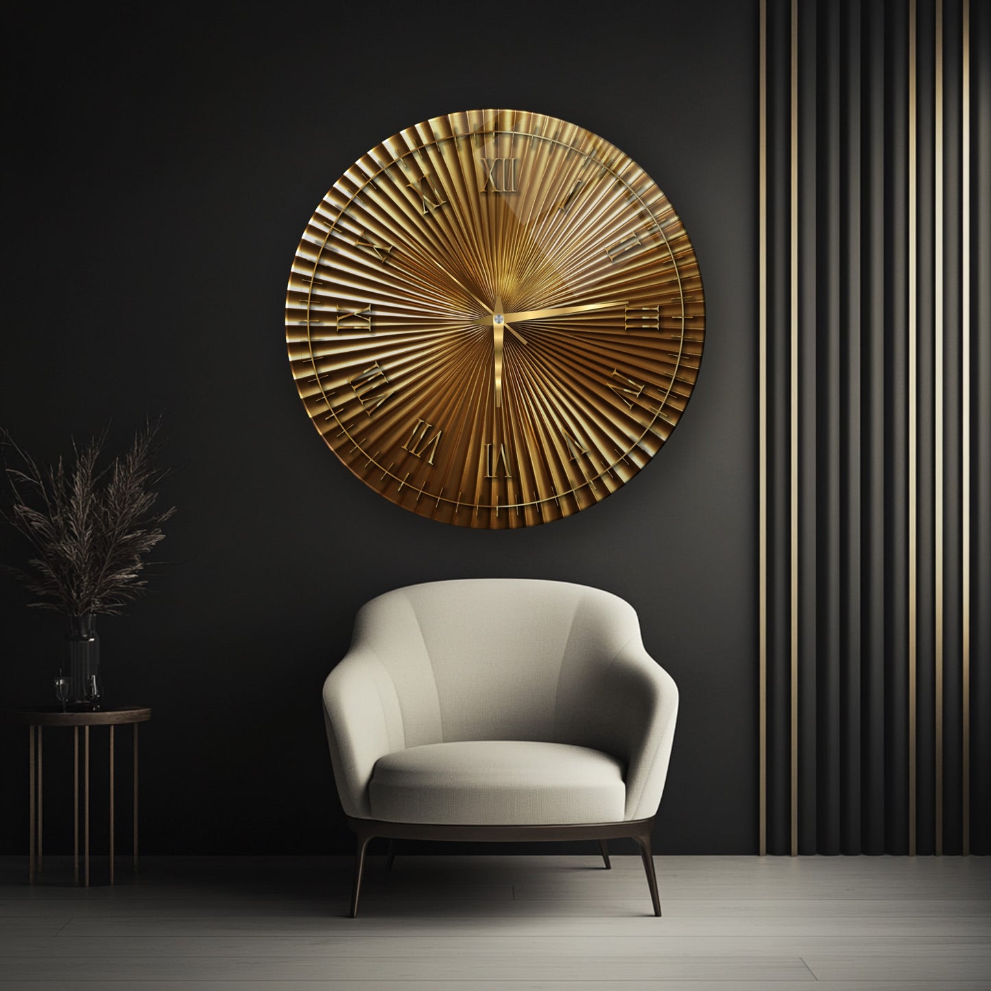 Metalik Soyut Gold Cam Saat