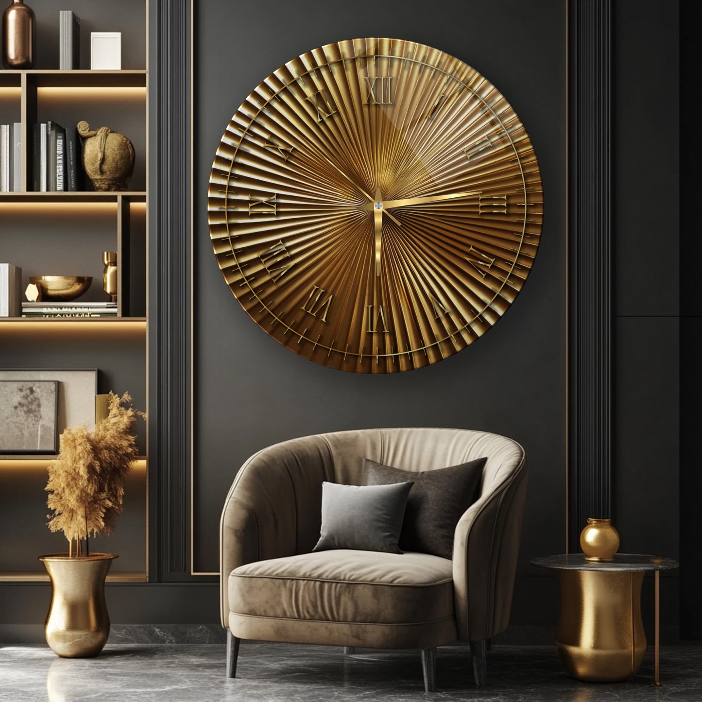 Metalik Soyut Gold Cam Saat