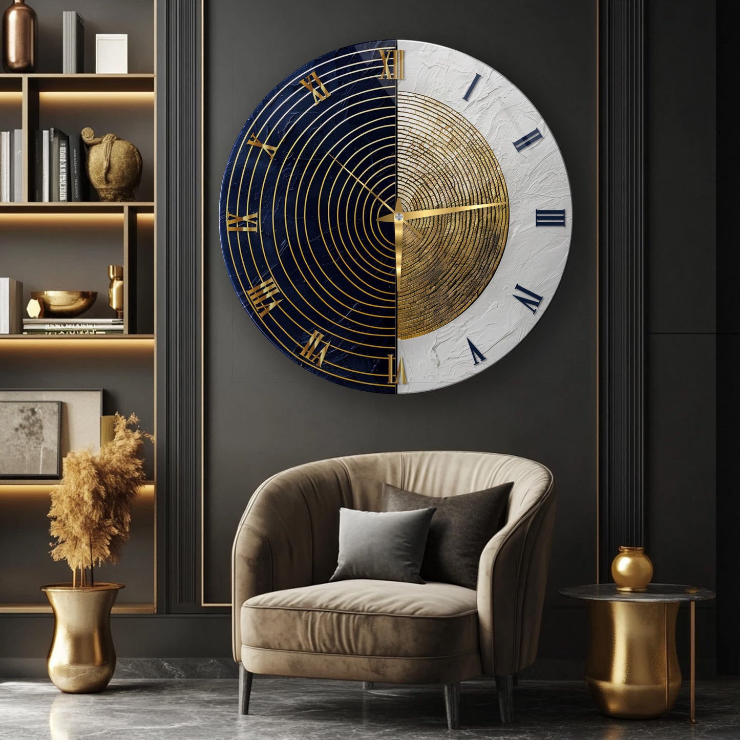 Siyah Beyaz Soyut Gold Cam Saat